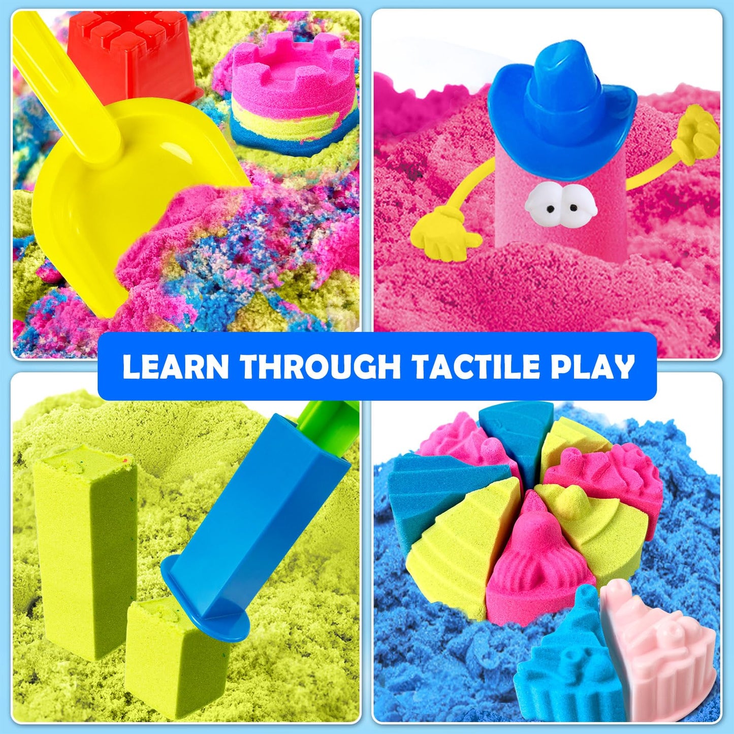 Sensory Bin - 52 PCS Play Sand Kit with 3lbs Magical Sand, Beach Toys Castle Molds Sand Molds, Sensory Toy Sandbox, Kids Gifts for Girls and Boys