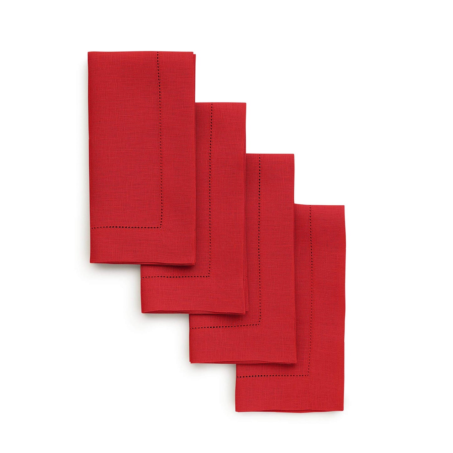 Solino Home Red Linen Napkins Set of 4-100% Pure Linen Hemstitch Dinner Napkins 20 x 20 Inch for Valentines, Winter - Classic Hemstitch