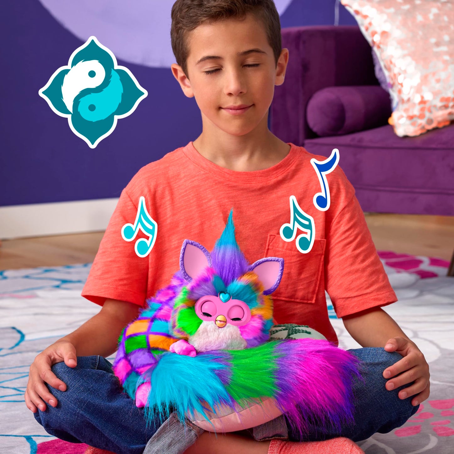 Furby DJ Furby Interactive Toy, Neon Star, Snuggly Electronic Plush, Music, Lights, Motion, & Games, Speaks English & Furbish, 32 in/81 cm Long, 6+ (Amazon Exclusive)