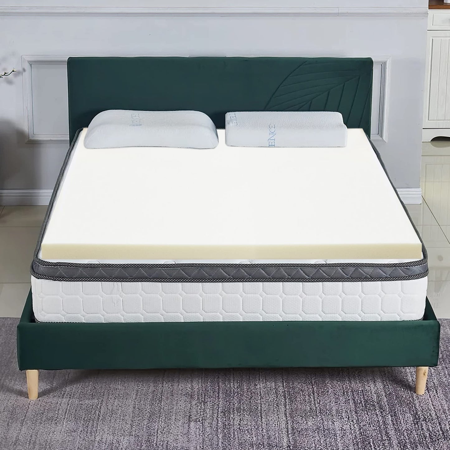 Zayton, 1-Inch High Density Medium Firm Foam Mattress Topper, CertiPUR-US Certified for Superior Comfort and Support, King, Green