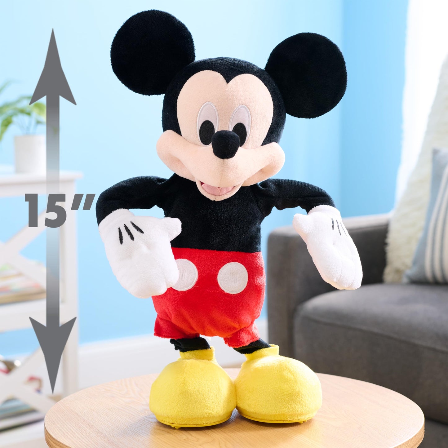 Disney Junior Mickey Mouse Hot Diggity Dance Mickey Feature Plush Stuffed Animal, Motion, Sounds, and Games, Officially Licensed Kids Toys for Ages 3 Up, Gifts and Presents