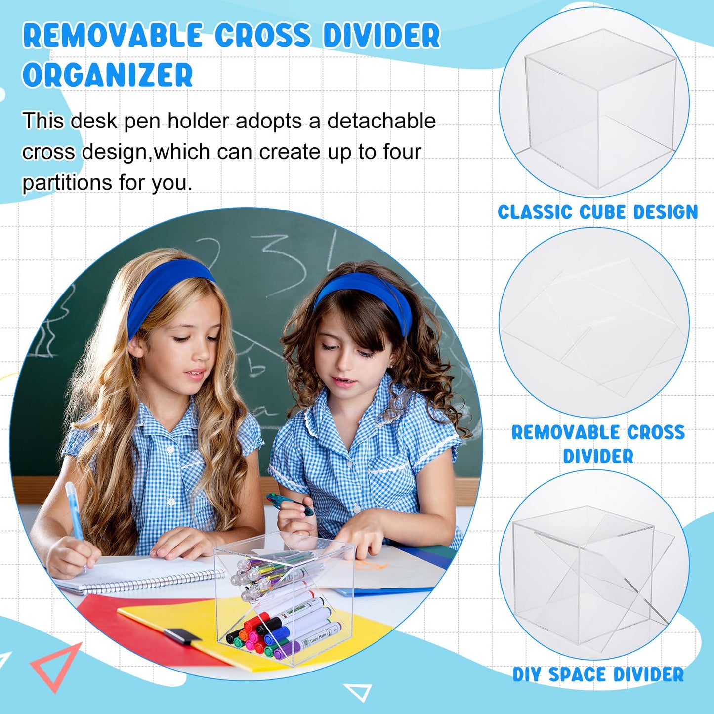 Kosiz 6 Pcs 5.12 Inch Stackable Divided Pen Holder Marker Pen Clear Holder for Desk Stackable Cube Organizer Removable Cross Divider Organizer Acrylic Pen Holder Craft Desk Organizer Holder