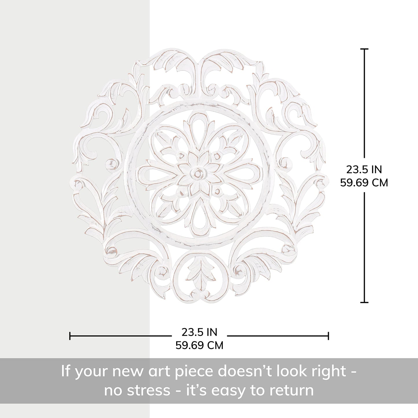 MH London Charles Wall Medallion - Large Wood Wall Art, Exclusively Designed, Hand Carved, Contemporary White Design for Living Room, Bedroom and Kitchen