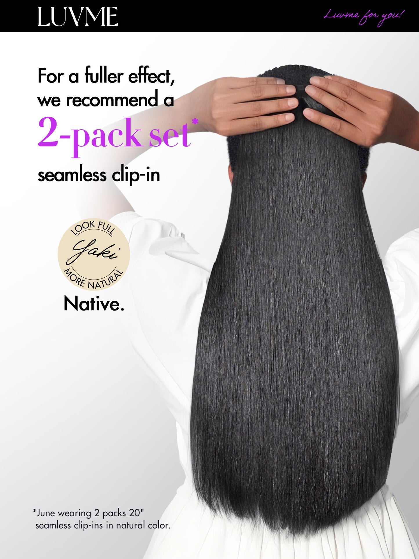LUVME Yaki Straight Seamless 110g 7Pcs Clip in Hair Extensions Full Max with 18inch Remy Human Hair Extensions, Natural Black 100% Real Soft Human Hair Extensions