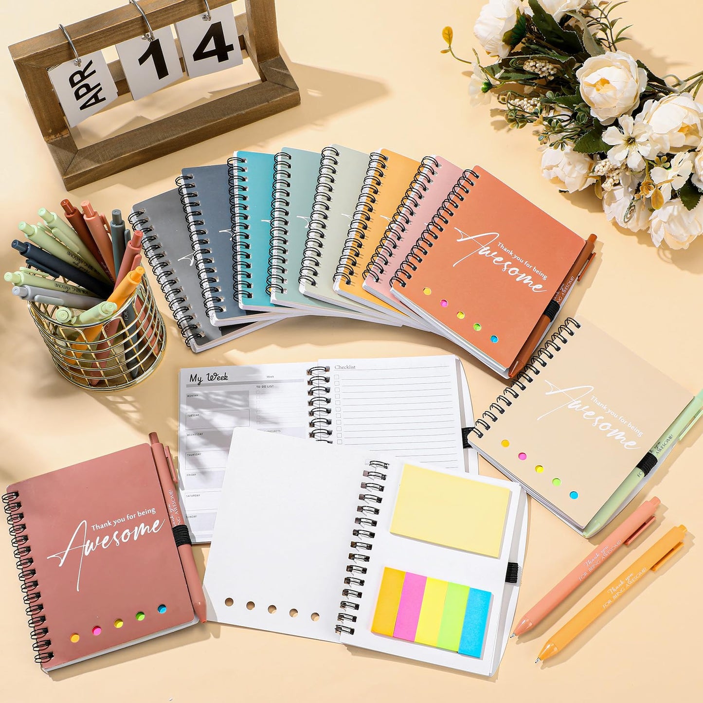 40 Sets Employee Appreciation Gift Bulk for Nurse Teacher Thank You Being Awesome Weekly Planner Notebook Pen Sticky for End of Year Teacher Nurse Staff Coworker Graduation (Plastic,Bright Colors)