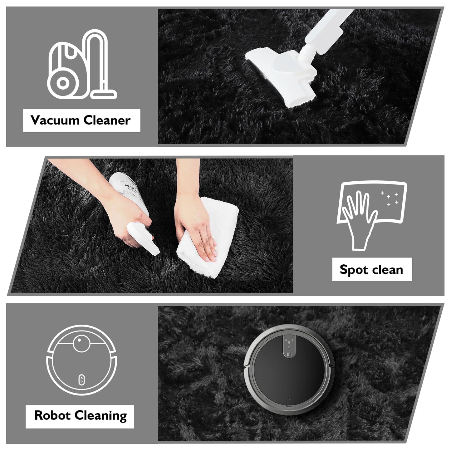 8x10 Fluffy Area Rugs for Living Room,Shag Area Rug for Bedroom,Black Soft Fuzzy Rug Non-Shedding Indoor Plush Carpet for Kids Bedroom Nursery Home Decor