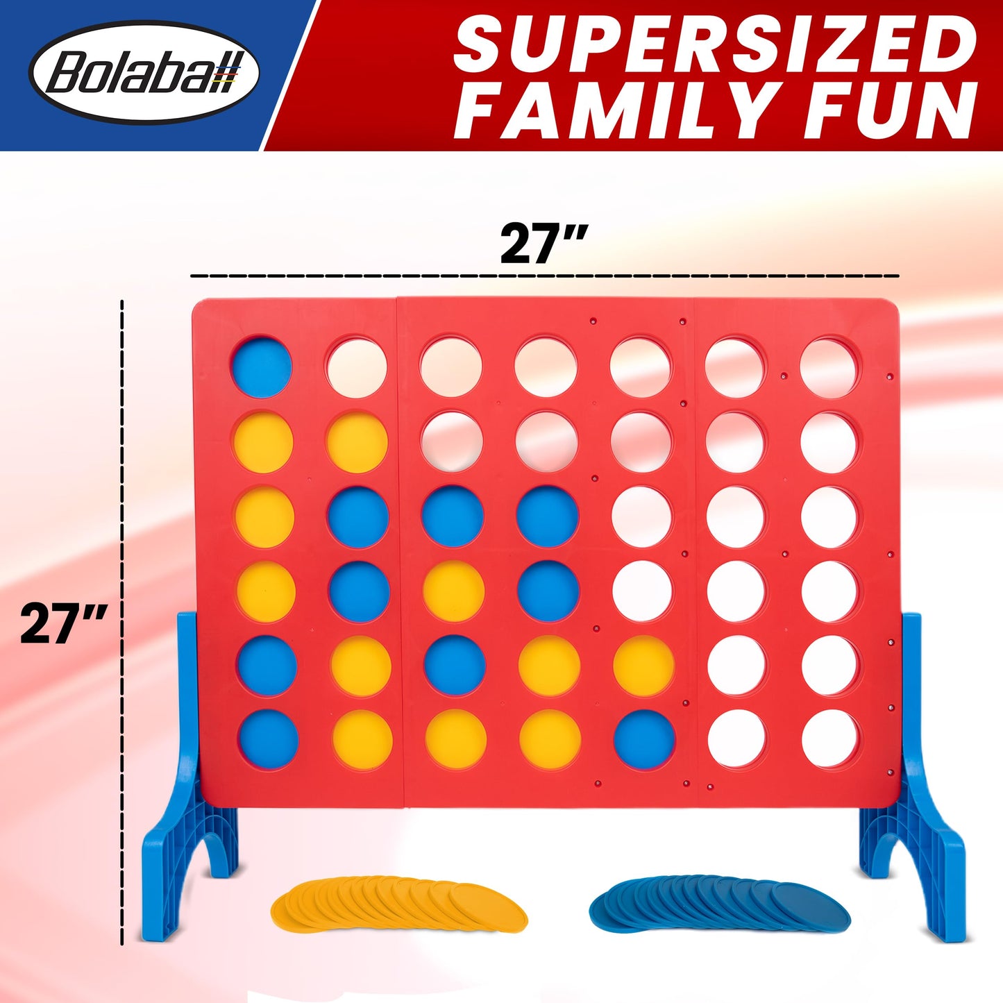 Bolaball 4 in a Row Tabletop Game – 1.8 Ft 4 to Score Game for Kids & Adults, Indoor/Outdoor Family Yard, Portable Party for Home, Picnic & Travel, Plastic Version.
