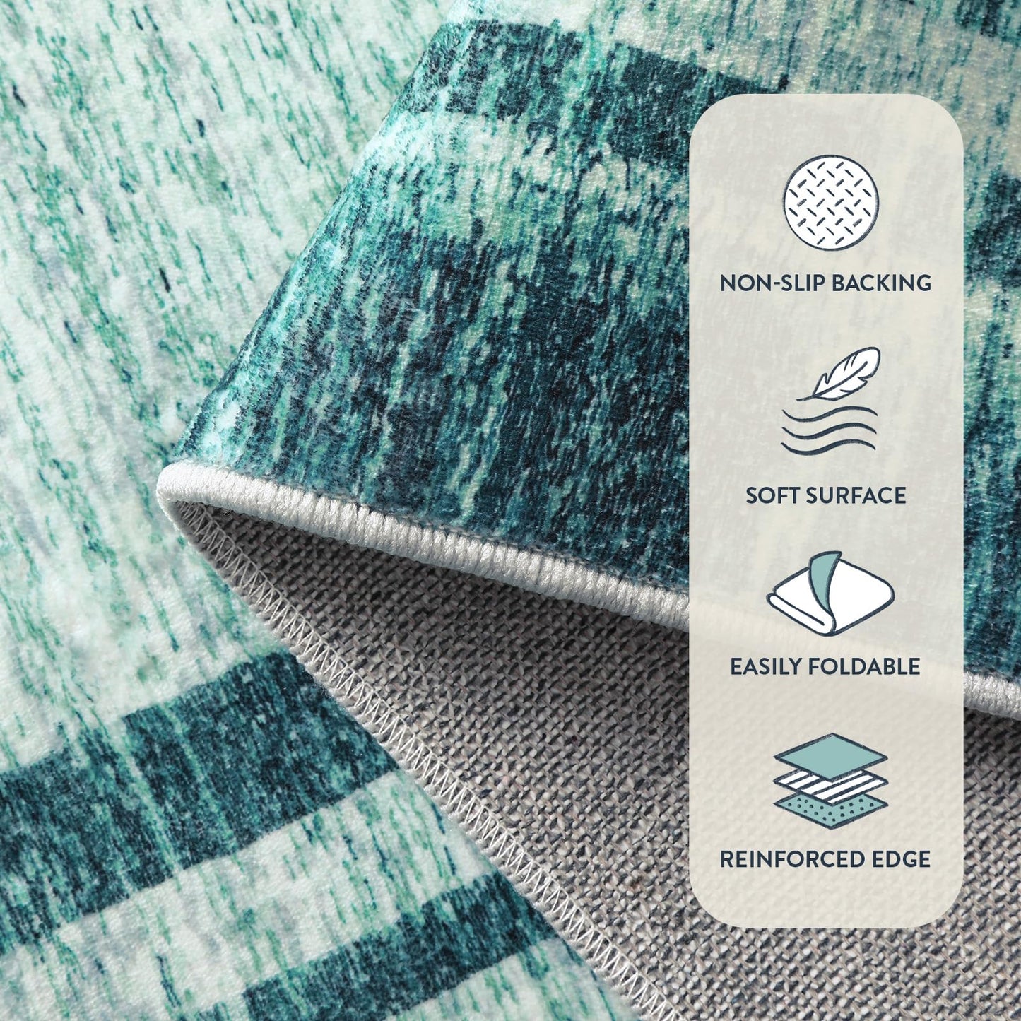 Lahome Abstract Round Rug 6 ft for Living Room, Ultra Thin Washable Soft Circle Bedroom Area Rug, Teal Printed Minimalist Boder Indoor Circular Carpet for Office Dining Room Under Table