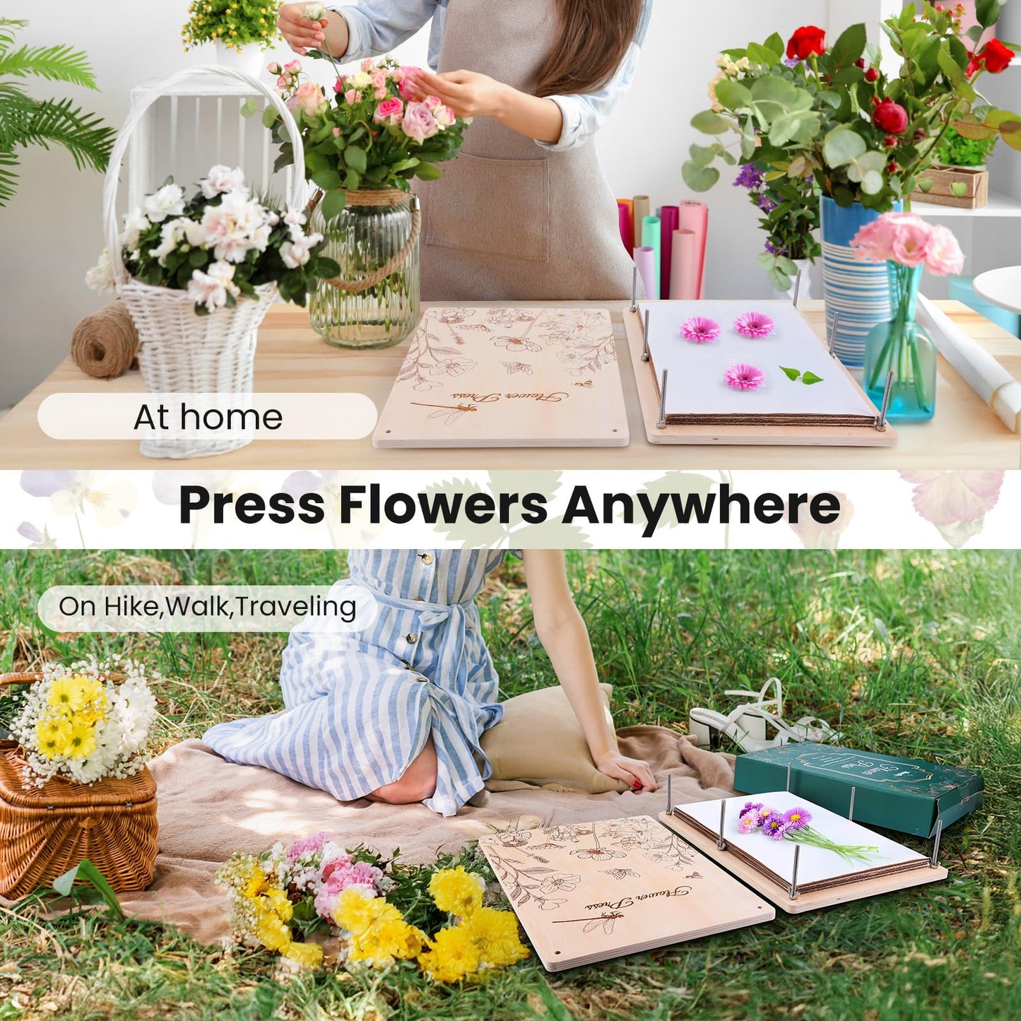 Aboofx Flower Press Kit, Craft Kits 17" x 11.8" 5-Layers Wooden Flower Pressing Kit for Crafts Pressed Flowers and Plant for DIY Art, Preservation for Bookmark Frame Wedding Drying
