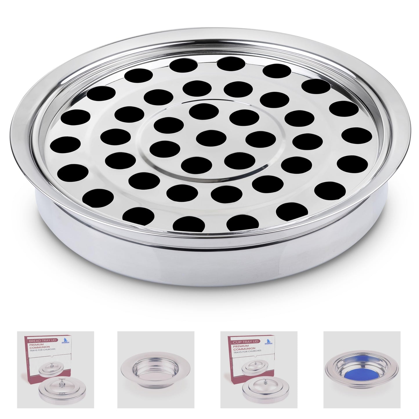 Steadfast Selections (Cup Tray Silver Premium Communion Trays for Churches | Stainless Steel Communion Set, Supplies | 40 Cup Tray | Church Communion Ware Sets
