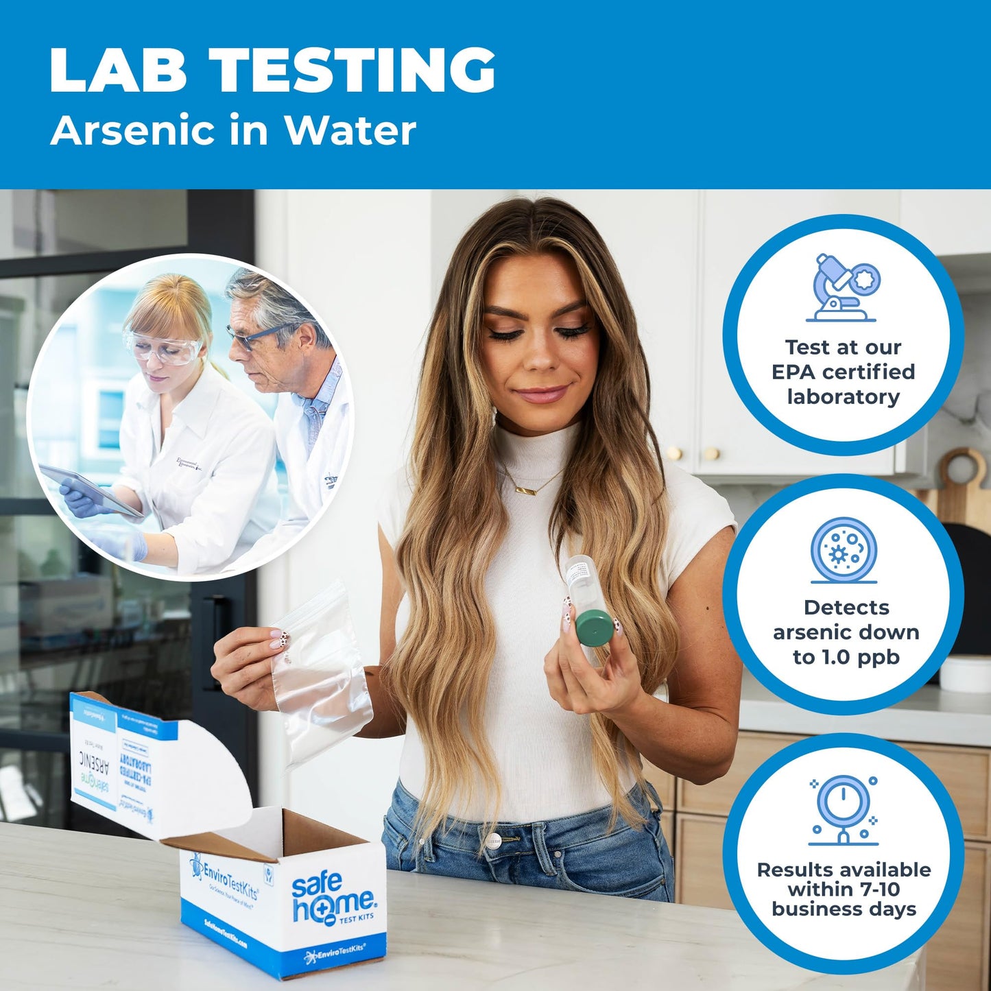Safe Home® Arsenic in Drinking Water Test Kit – in-Lab Water Analysis by EPA-Certified Laboratory – Detects Dissolved & Solid Arsenic (Total) – Tap, Well, or Groundwater – Made in USA