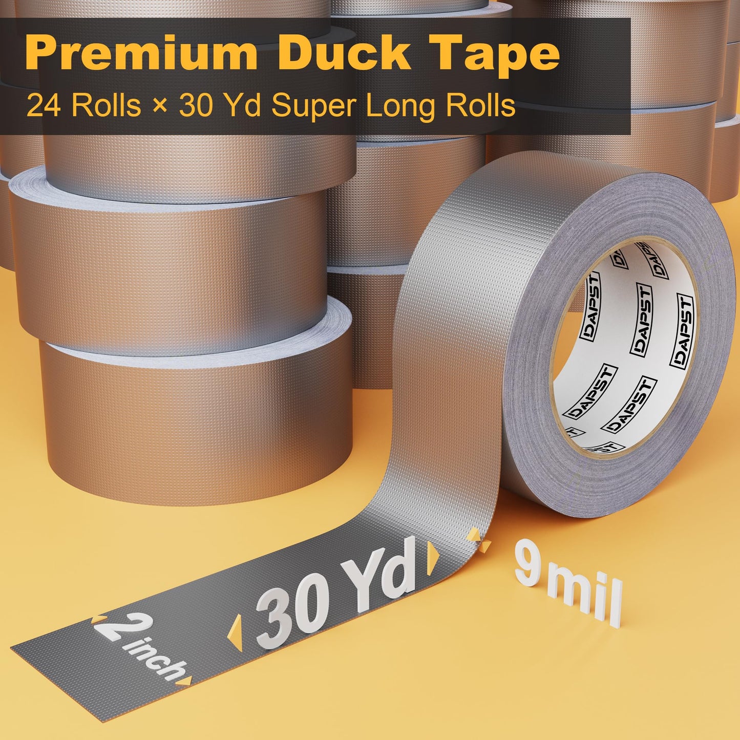 DAPST 24-Pack Silver Heavy Duty Duct Tape Strong Adhesive, 2 Inch x 720 Yd, Duct Heavy Duty Waterproof All Weather Gray Duct Tape, Duct Tape Bulk for Outdoor Use
