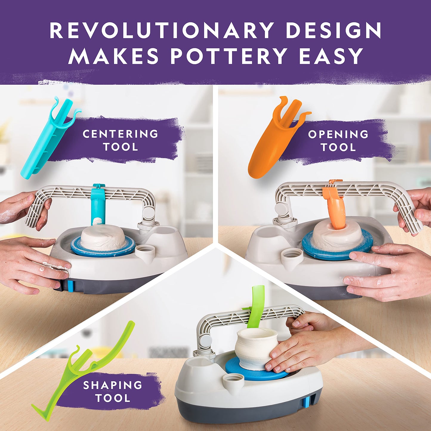 NATIONAL GEOGRAPHIC Kid’s Pottery Wheel – Complete Pottery Kit for Beginners, Electric Motor, 2 lb Air Dry Clay, Sculpting Clay Tools, Patented Integrated Arm, Apron & More, Great Craft Kit for Kids