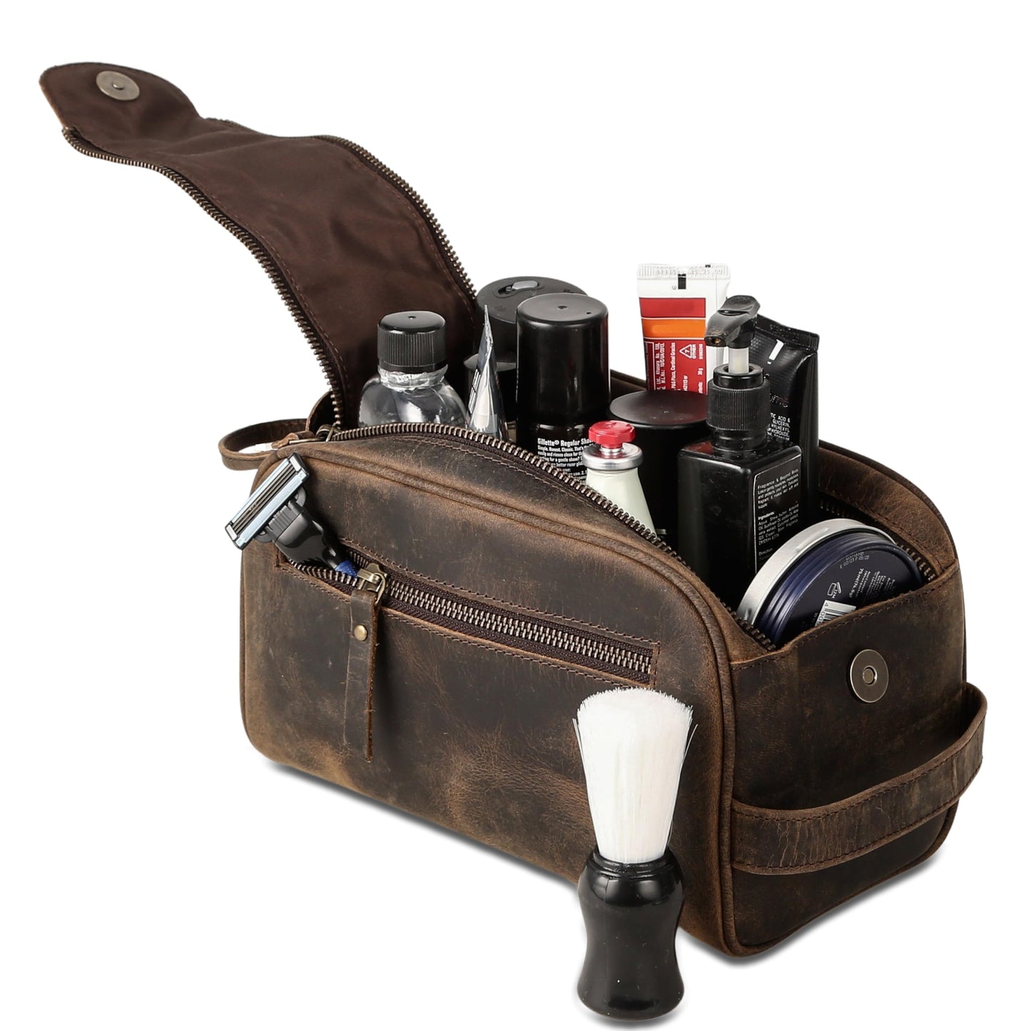 Premium Buffalo Leather Dopp Kit Toiletry Bag – Rustic Vintage Style Travel Organizer with Zipper Closure – Leather Shaving Bag for Men & Women and Spacious with Easy Carry Handle