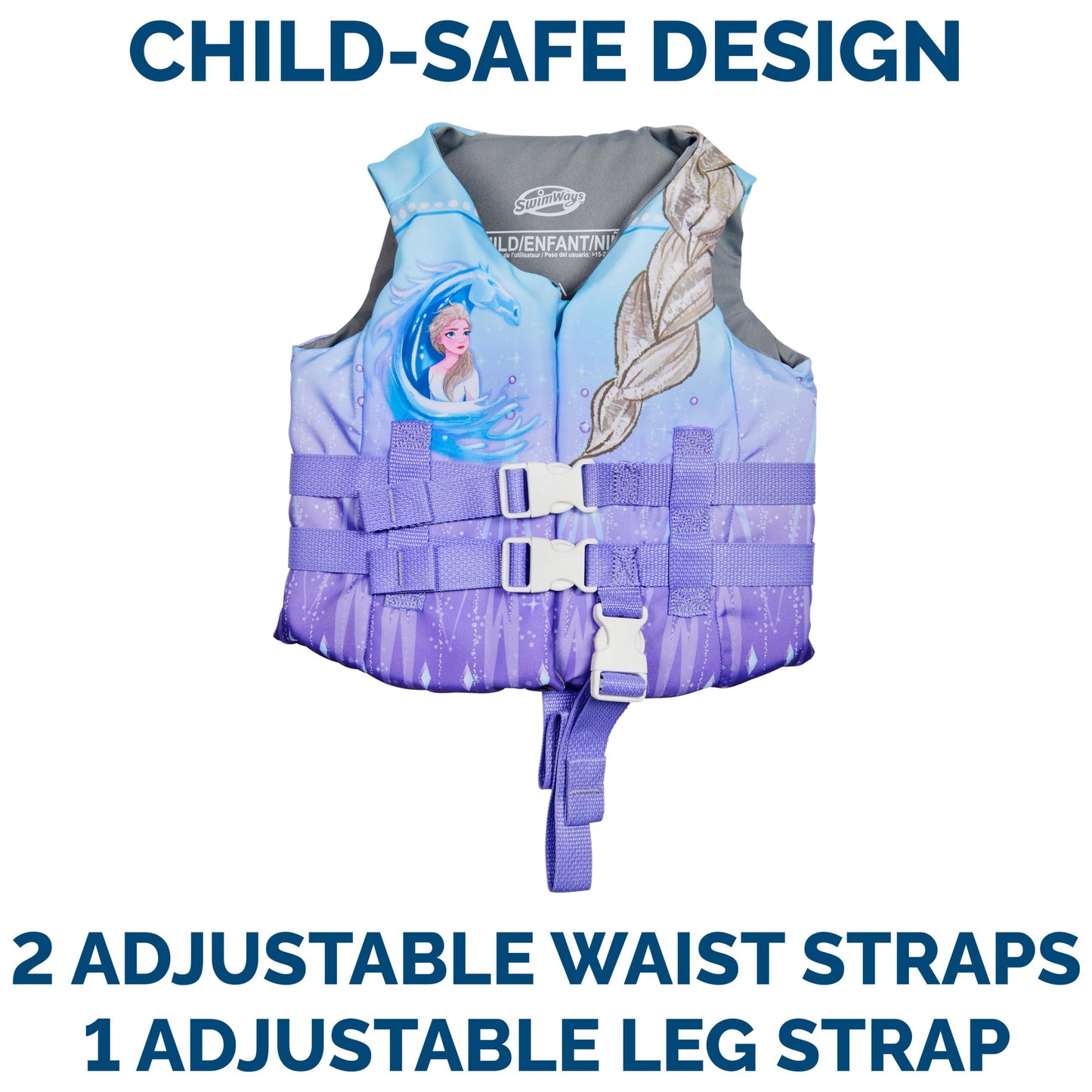 SwimWays Disney Princess Swim Trainer Life Jacket, US Coast Guard Approved Life Vest Kids Swim Vest, Pool Floats & Life Jackets for Kids 33-55 lbs, Elsa