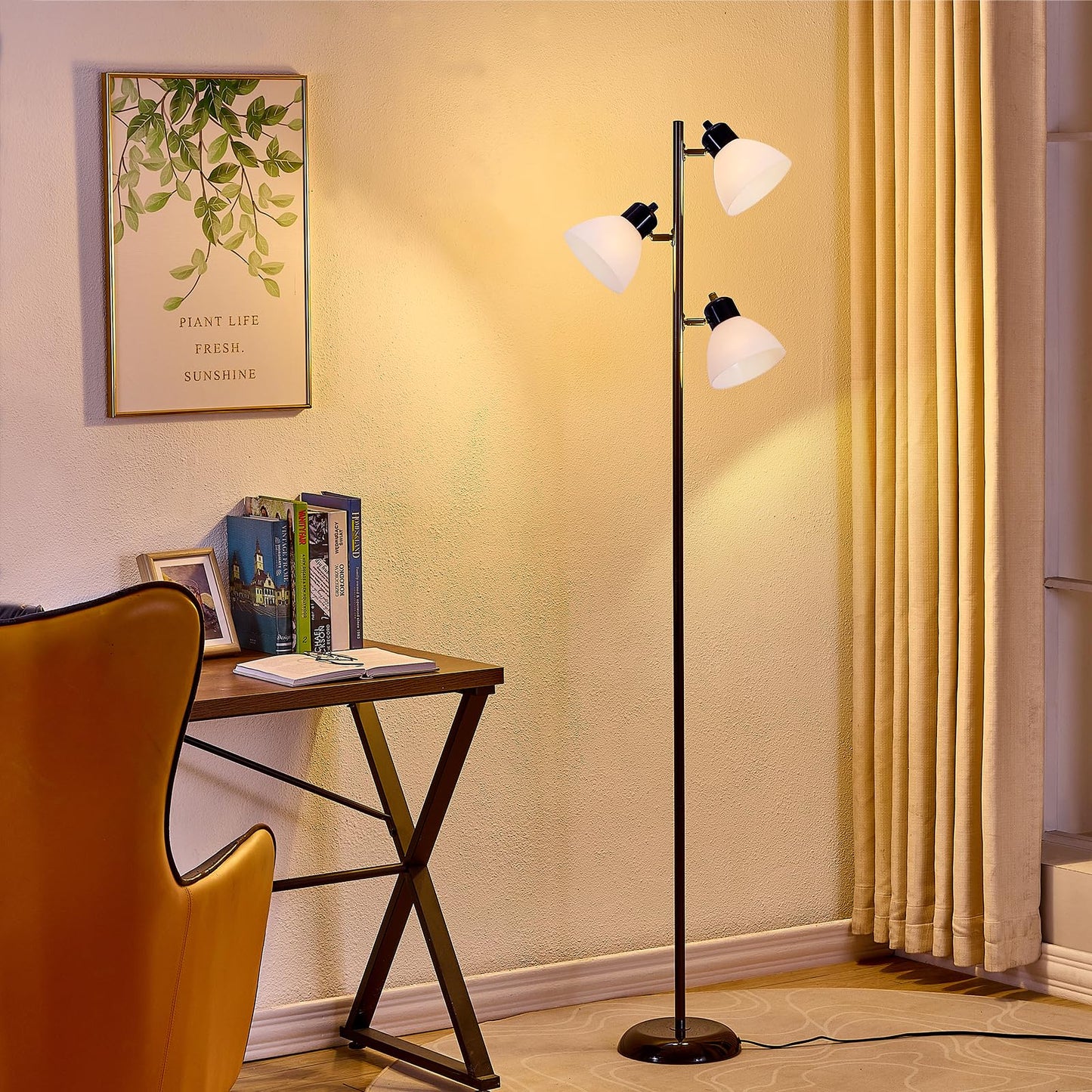 LTGSRC Modern Tree Floor Lamp for Living Room Bedroom, Tall Pole Standing Lamps with 3 Adjustable Rotating Heads for Office, Decor Corner, Reading Indoor, 3 Bright Lights LED Bulbs Included (Black)