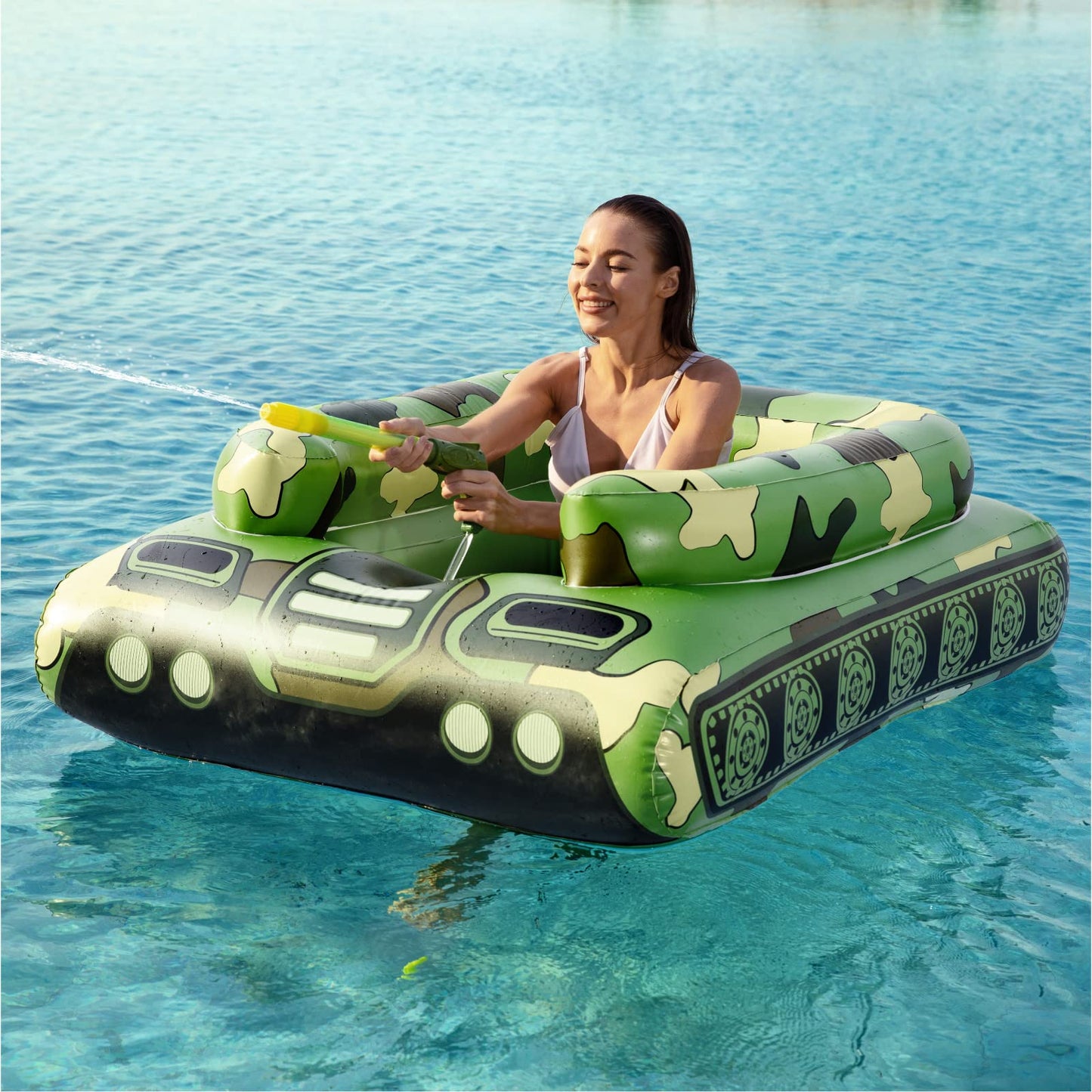 Inflatable Tank Pool Floats - Jasonwell Kids Pool Floaties Swimming with Water Cannon Gun Swim Floaty Rafts Lake Beach Party Pool Toys for Boys Girls Toddlers (Tank Float for Adults)