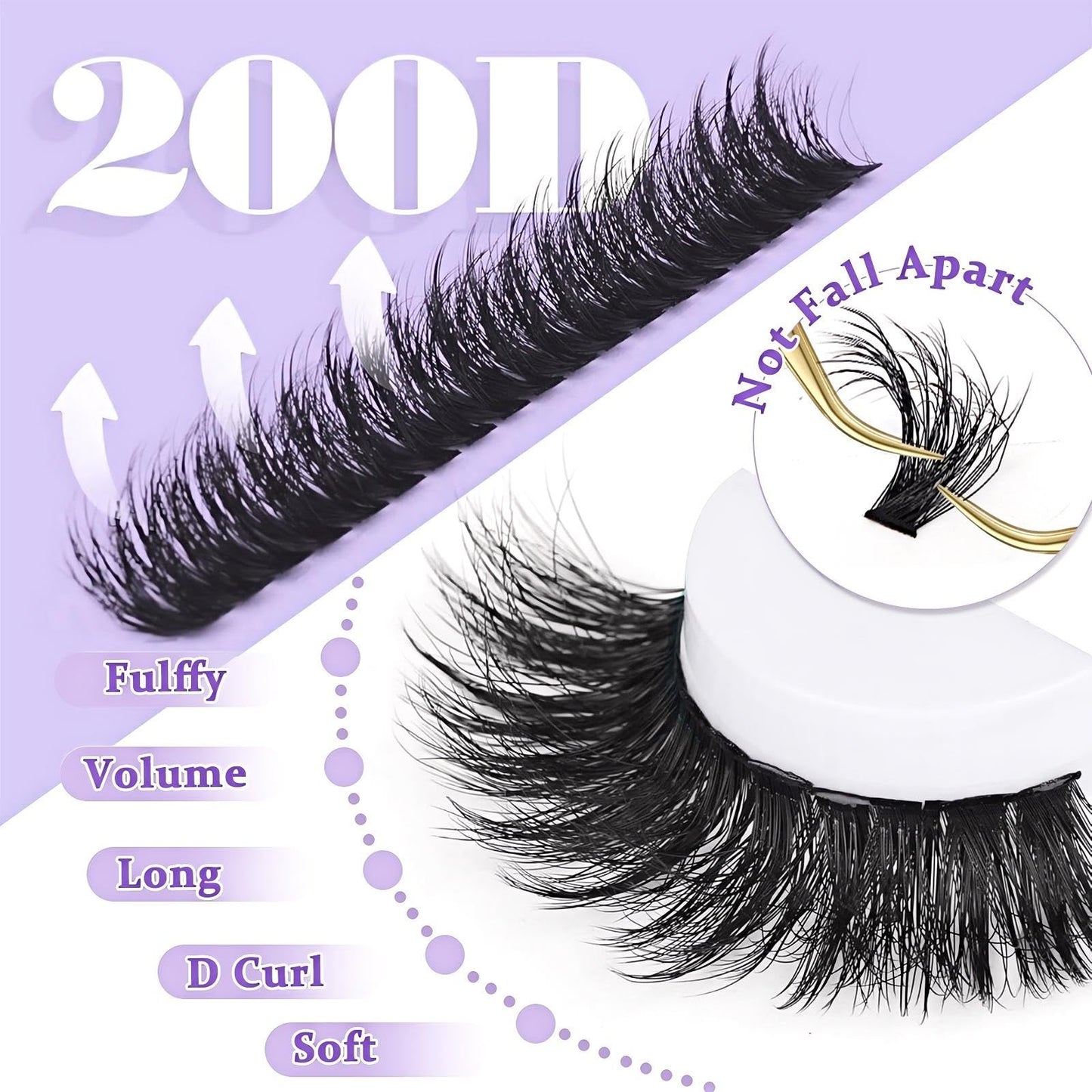 FEEGO Lash Extension Kit 200D Fluffy 10-20MM D Curl Lash Clusters Eyelash 160pcs Extension Kit Individual Lashes with Lash Bond and Seal Lash Remover Lash (200D LASH KIT)