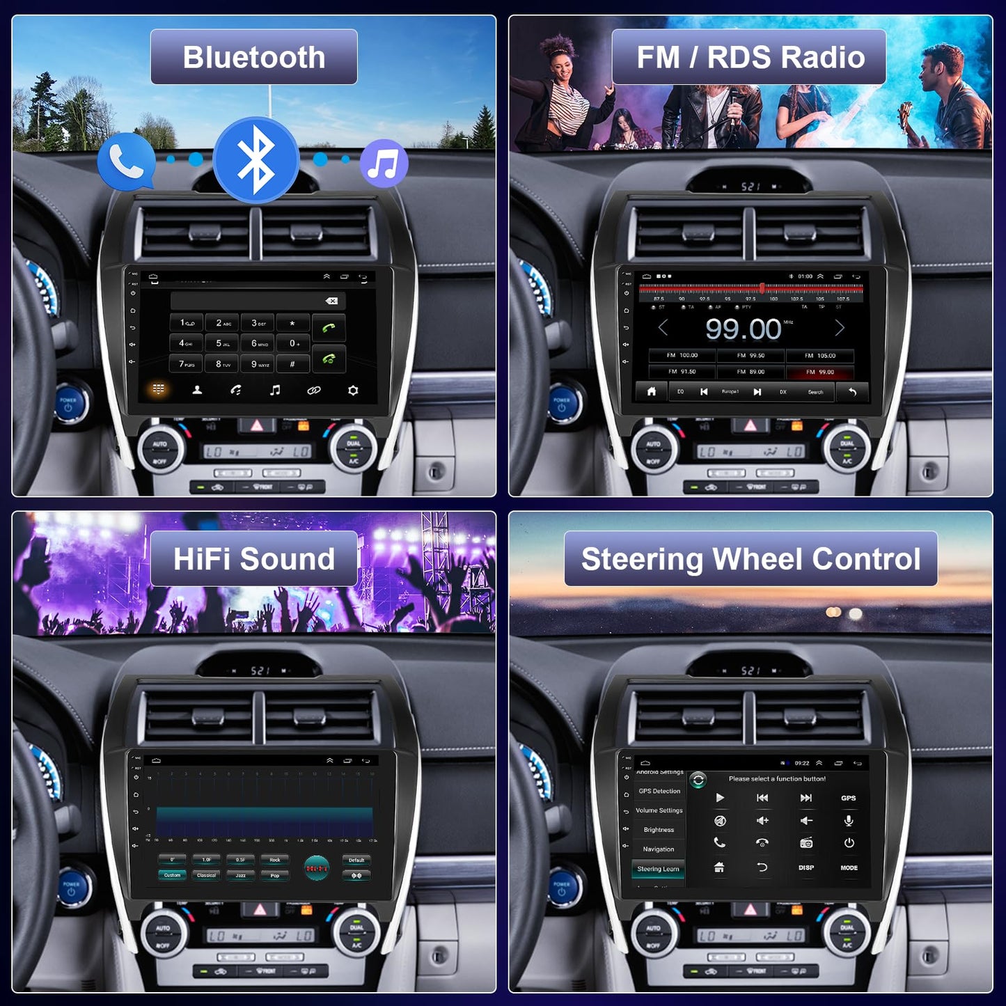 Car Radio Stereo for Toyota Camry 2012 2013 2014, 1G+32G Rimoody Carplay Android 13 10.1 inch Touch Screen GPS Navigation WiFi HiFi Bluetooth FM Radio Mirror Link Head Unit + AHD Backup Camera