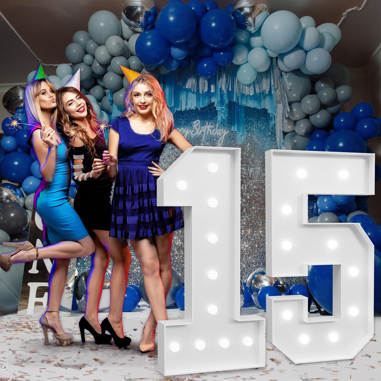Marquee Numbers Large 15th-Birthday Decorations: 4ft Light Up Number Party Decor 15 Year Old Girl And Boy Birthday Decoration Quinceanera Backdrop Anniversary Cardboard Big Balloon Frame Number 15