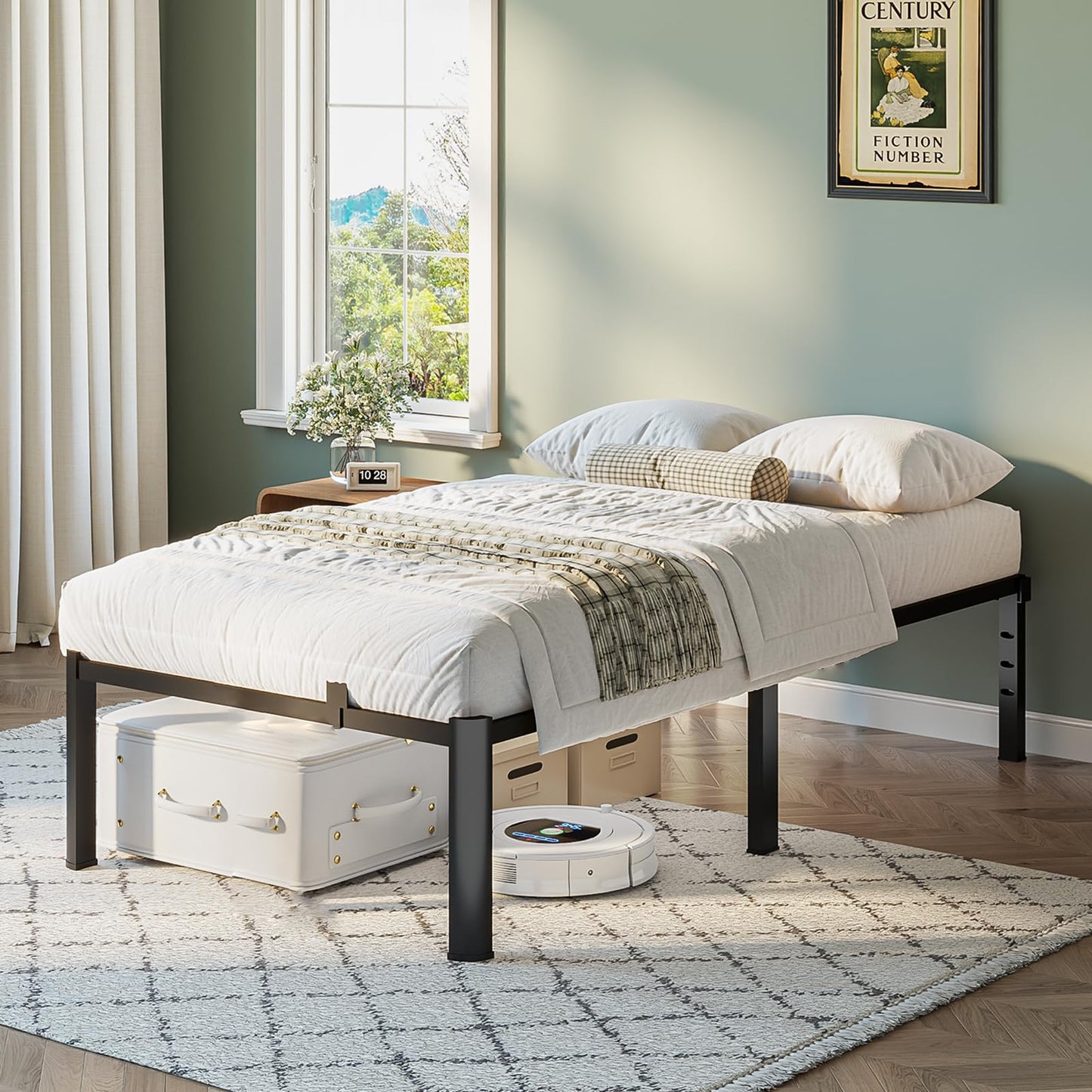 Cozy City Twin Size Bed Frame, 14 Inch Heavy Duty Metal Platform Bed Frame, Noise Free Steel Mattress Foundation, No Box Spring Needed, Spacious Under Bed Space