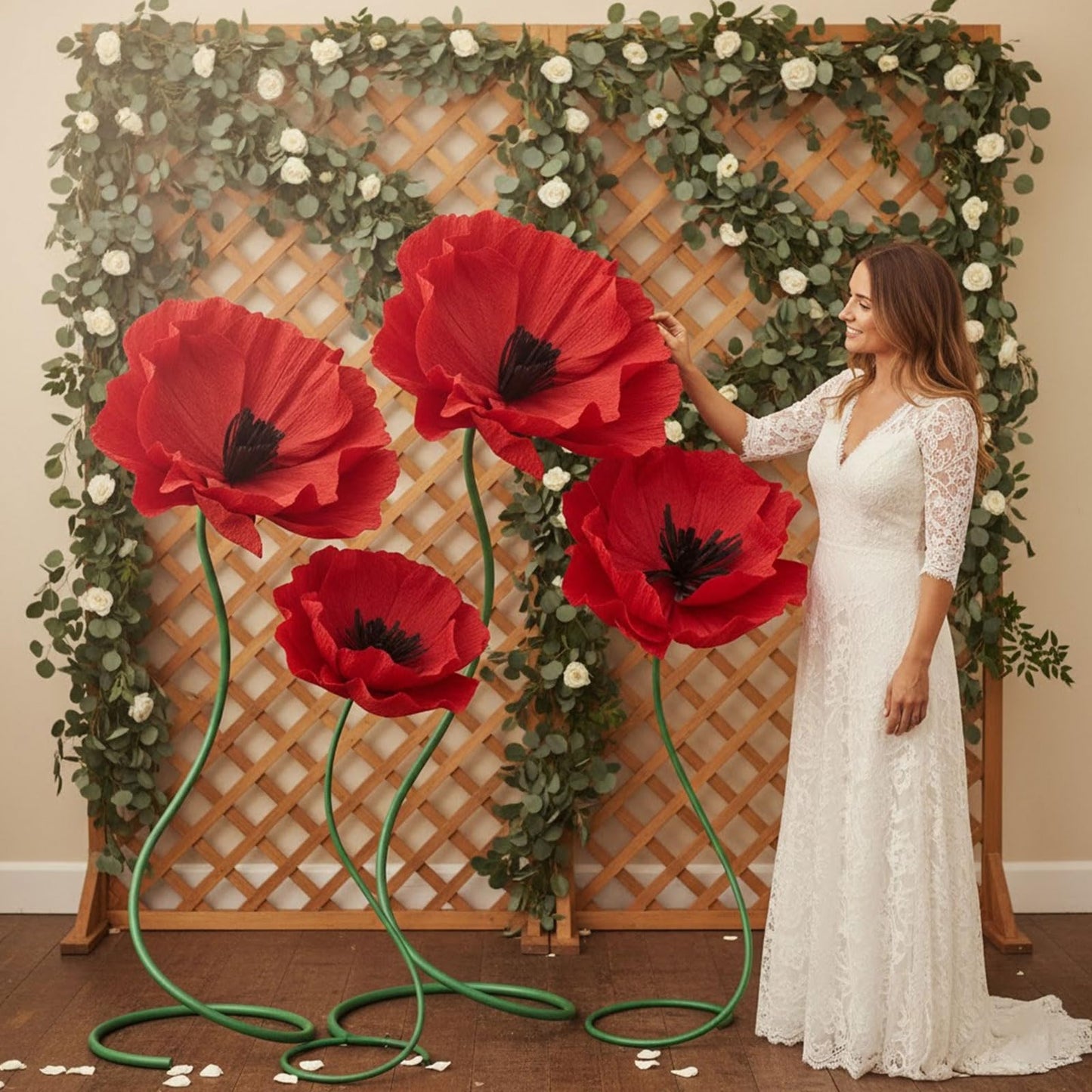 Maysing 3 Pcs 5ft Large Paper Red Poppy Flowers Halloween Giant Artificial Poppies Standing Huge Handcrafted Poppy Flowers Wicked Party Decoration for Garden Hotel Office Wicked Birthday Party Wedding