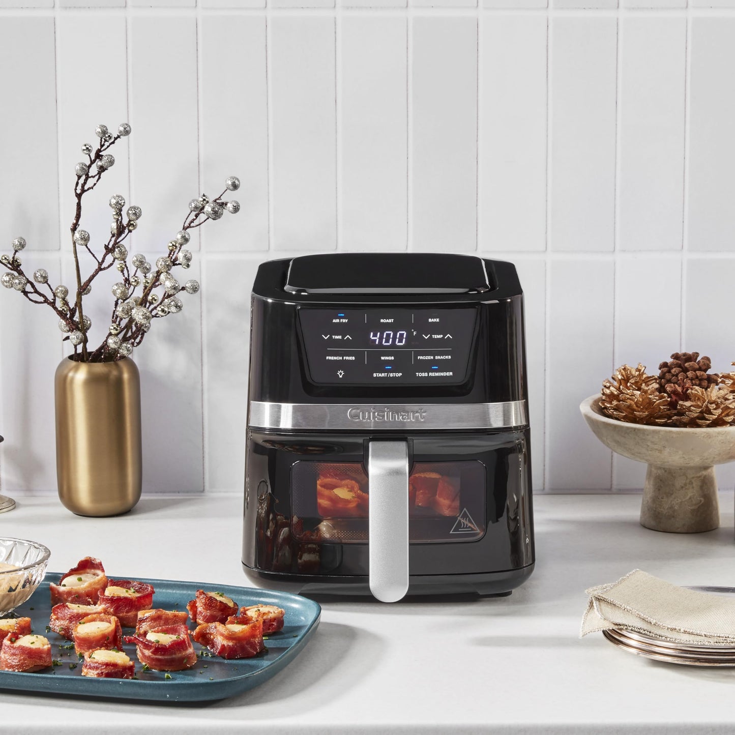 Cuisinart Air Fryer, 2.6-Quart Compact Basket Fryer with 3 Cooking Functions to Air Fry, Roast, and Bake, 3 Airfryer Presets, Dishwasher-Safe Parts, AIR-80, Stainless Steel & Black