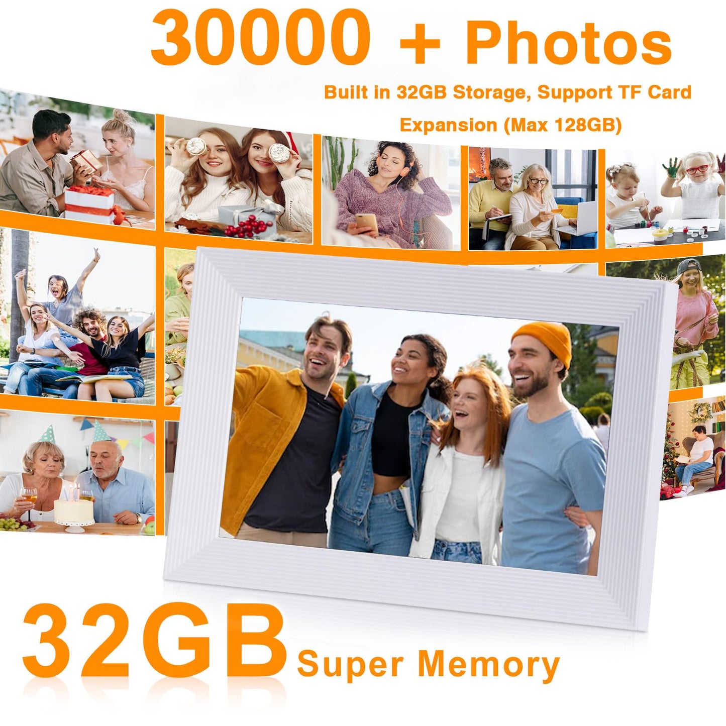 32GB Frameo Digital Frame WiFi Digital Picture Frames Load from Phone,Frameo 10.1 inch Smart WiFi Digital Photo Frame,1280x800 HD IPS LCDTouch Screen,Electronic Picture Frame Auto-Rotate-White
