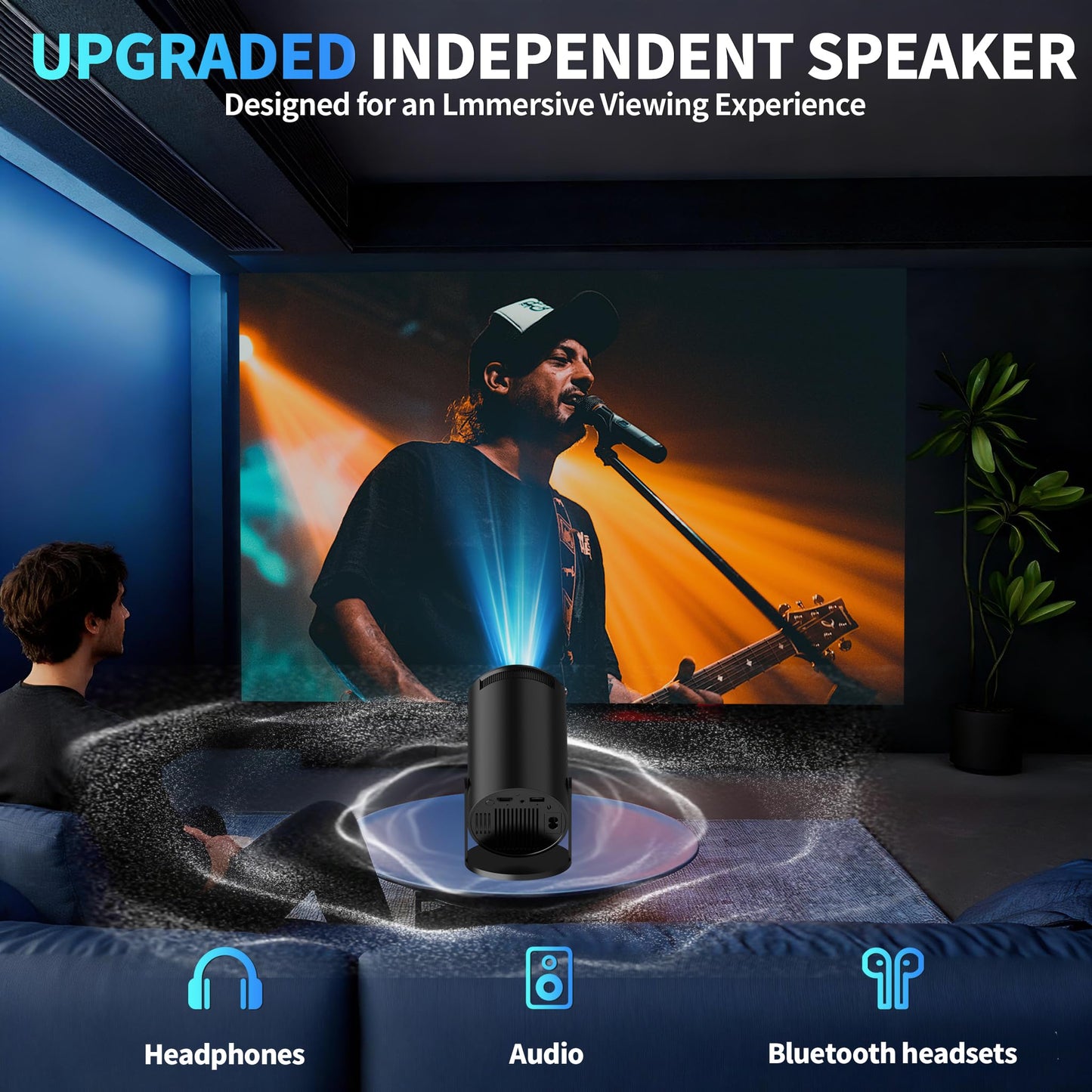 [Built-in Apps & 2026 Upgraded] Mini Projector Support 4K 1080P Auto Keystone 180° Rotatable with WiFi 6 and Bluetooth 5.4, Projector Portable Compatibile with HDMI/TV Stick/Memory Stick/Laptop-Black