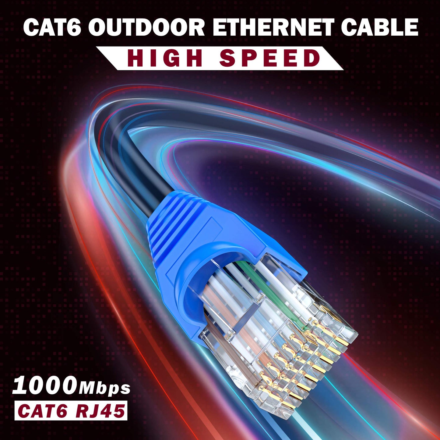 Maximm Cat6 Outdoor Cable 250 feet - Black - Solid Copper 550Mhz, Waterproof Ethernet Cable Suitable for Direct Burial Installations.
