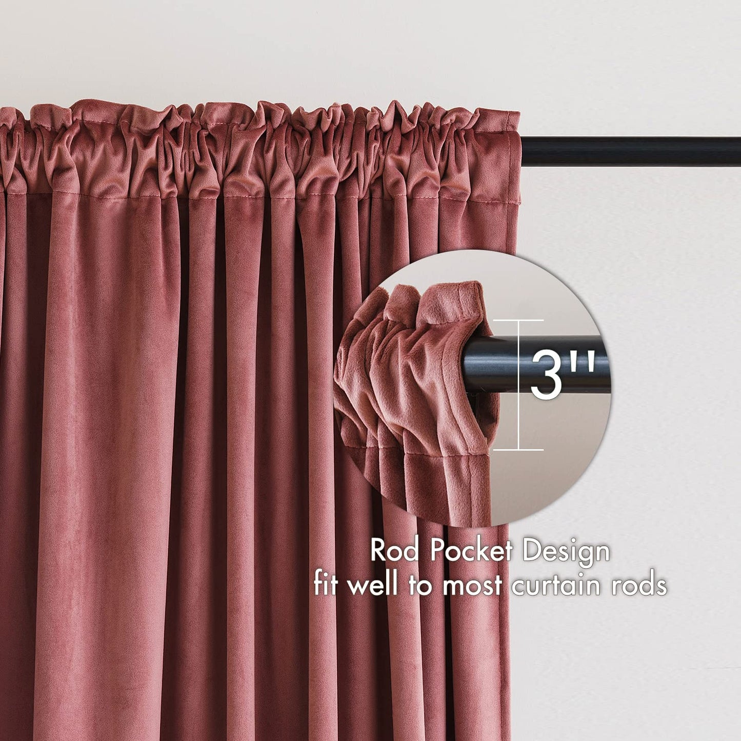MIULEE Dusty Rose Pink Velvet Curtains Thermal Insulated Blackout Curtain Drapes for Bedroom Living Room Darkening 84 Inches Long Curtains Panels Rod Pocket Set of 2
