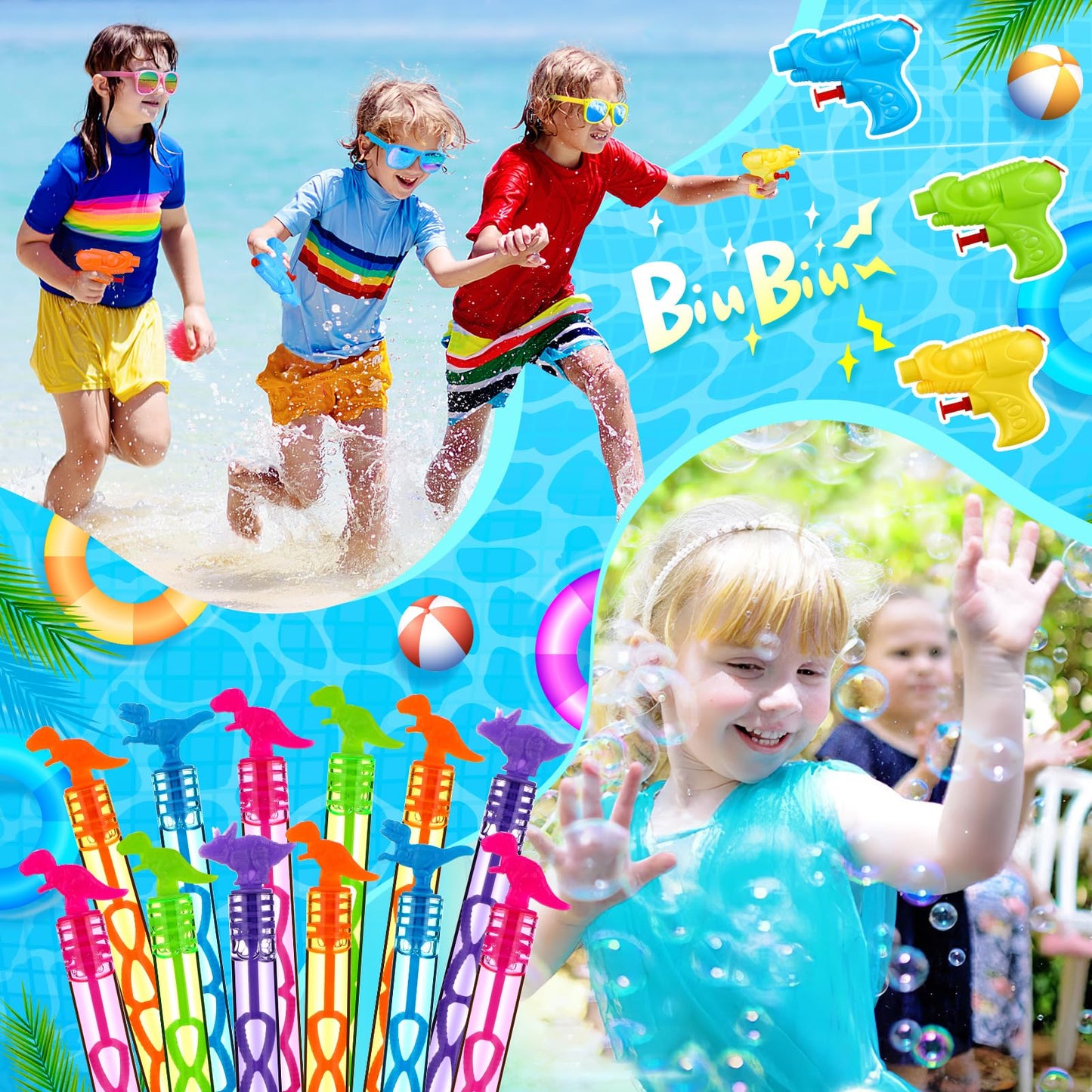 GIFTINBOX Mega Pool Party Beach Favors - 72pcs Toys For Kids Ages 3 4 5 6 7 8 Balls Bulk, Sand Toys, Sunglasses, Bubble Wands, Summer for Supplies Birthday