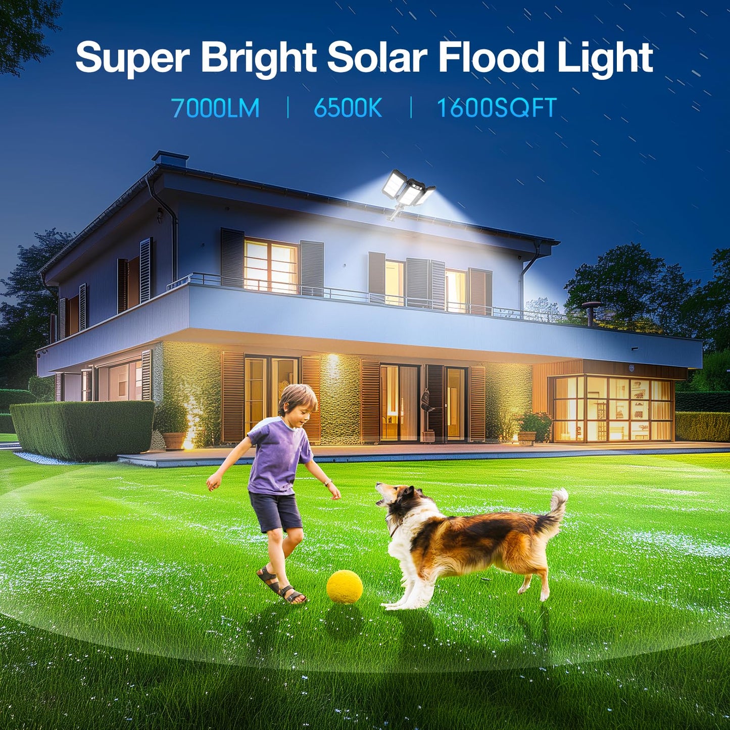 Solar Flood Lights Outdoor, 7000 LM Super Bright Aluminum Arm Solar Lights, 3 Heads Dusk to Dawn LED Dual Motion Sensor Lights, IP65 Waterproof Security Light with 3 Modes for Yard Street Barn
