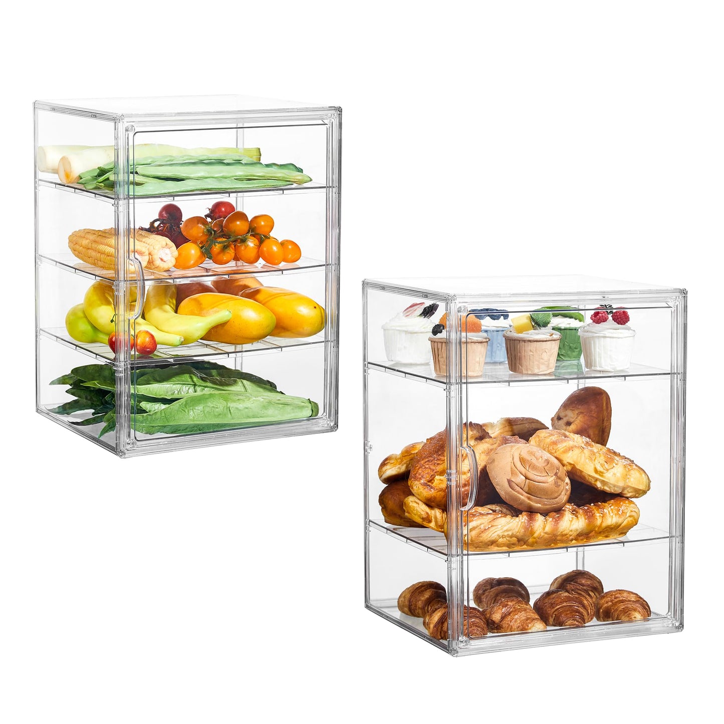 Pastry Display Case,Bread Box for Kitchen Countertop,4 Layers Adjustable Clear Bread Storage with Magnetic Door Bakery Pastry Display15.5x11.4x9.8inch，1 Pack