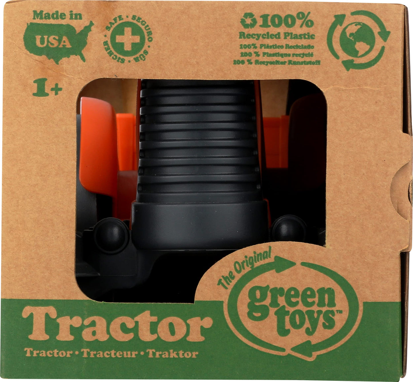 Green Toys Orange Tractor with Detachable Trailer Farm Toy for Toddlers, 100% Recycled Plastic, BPA-Free, Durable Indoor/Outdoor Vehicle, Eco-Friendly, Dishwasher-Safe, Ages 1+