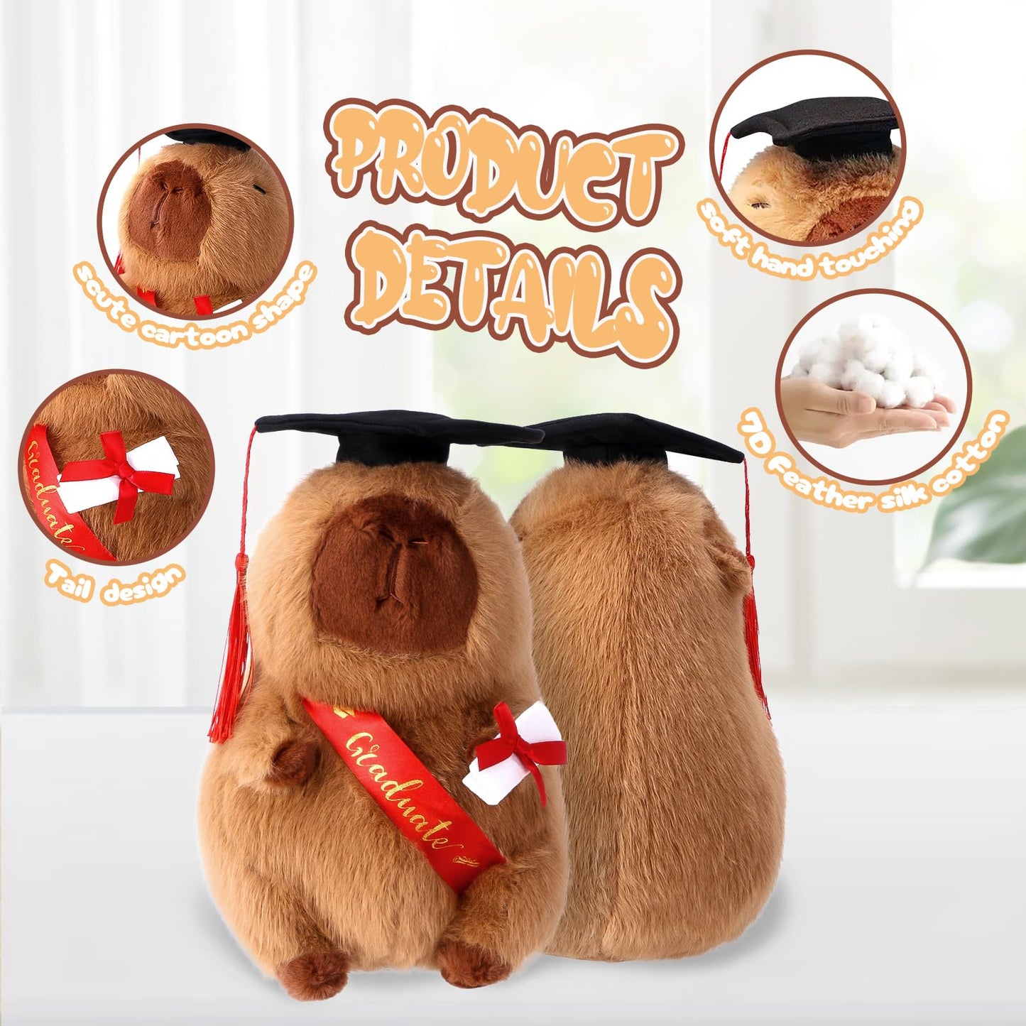 CHDBLOCK Graduation Capybara Plush Gift Set Include Stuffed Animal Capybara with Gown Cap with Graduation Gift for Him Her(Brown)