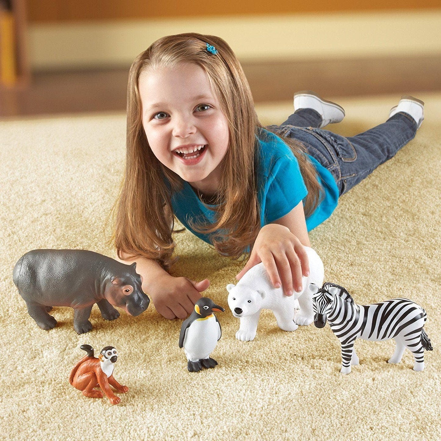 Learning Resources Jumbo Zoo Animals I Monkey, Penguin, Zebra, Polar Bear, and Hippo, 5 Animals, Ages 2+