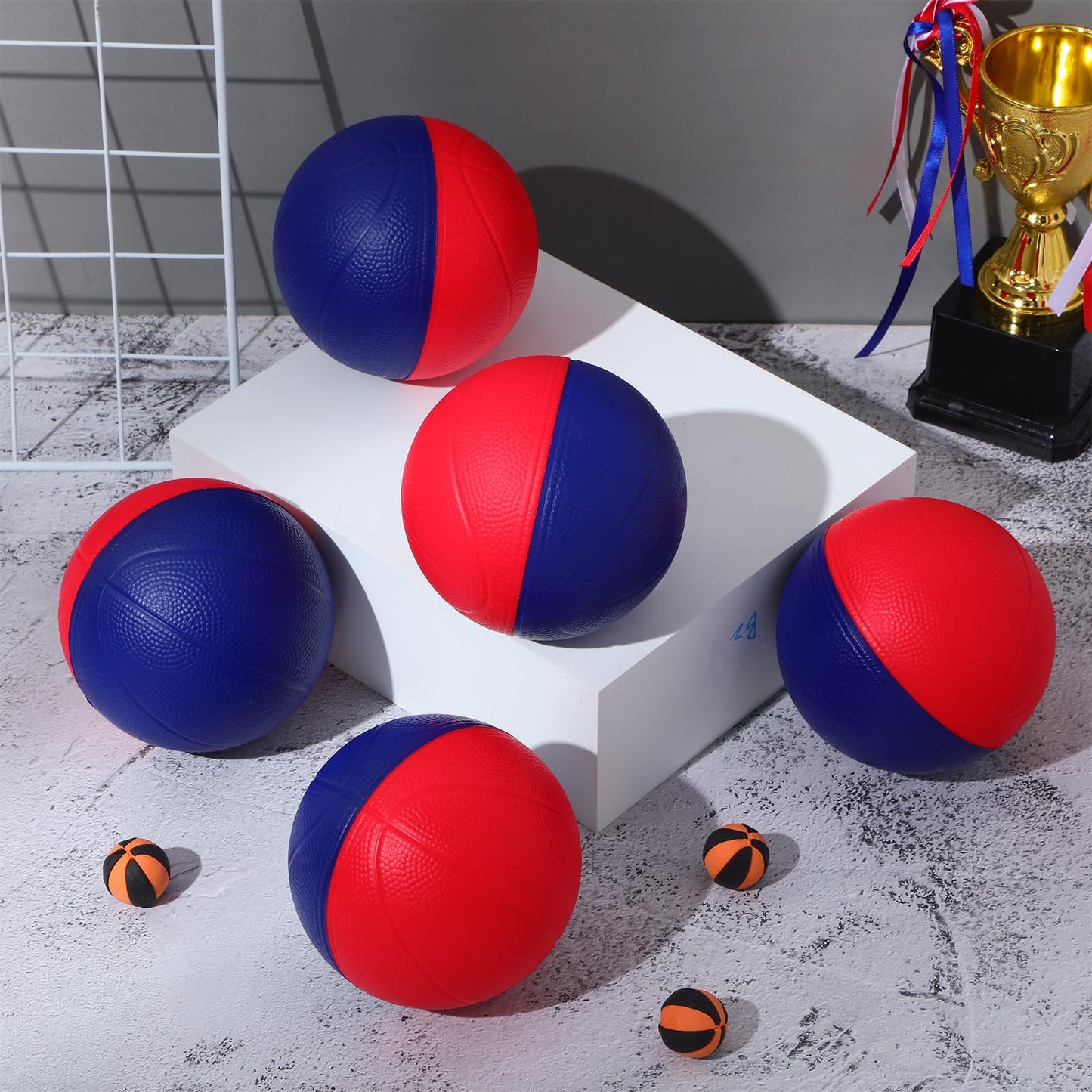 JellyArch 6 Pcs Foam Mini Basketball 4 Inch Mini Hoop Ball Small Squeeze Stress Balls Soft Quiet Bouncy Ball Foam Basketball for Indoor Outdoor Sport Theme Party Game Gifts(Blue, Red)