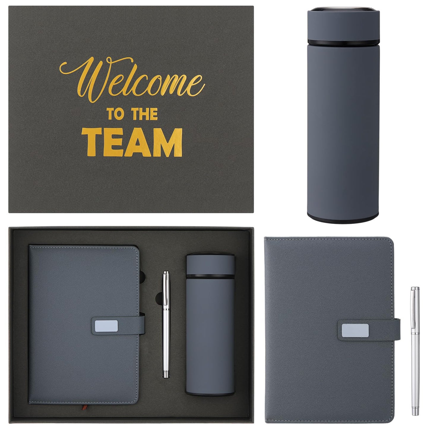 Thenshop Set of 5 New Employee Welcome to The Team Gift Sets Notebook Pen and Tumbler Welcome to The Team Box Employee Appreciation Gift Sets for New Worker Men Women Office(Grey)