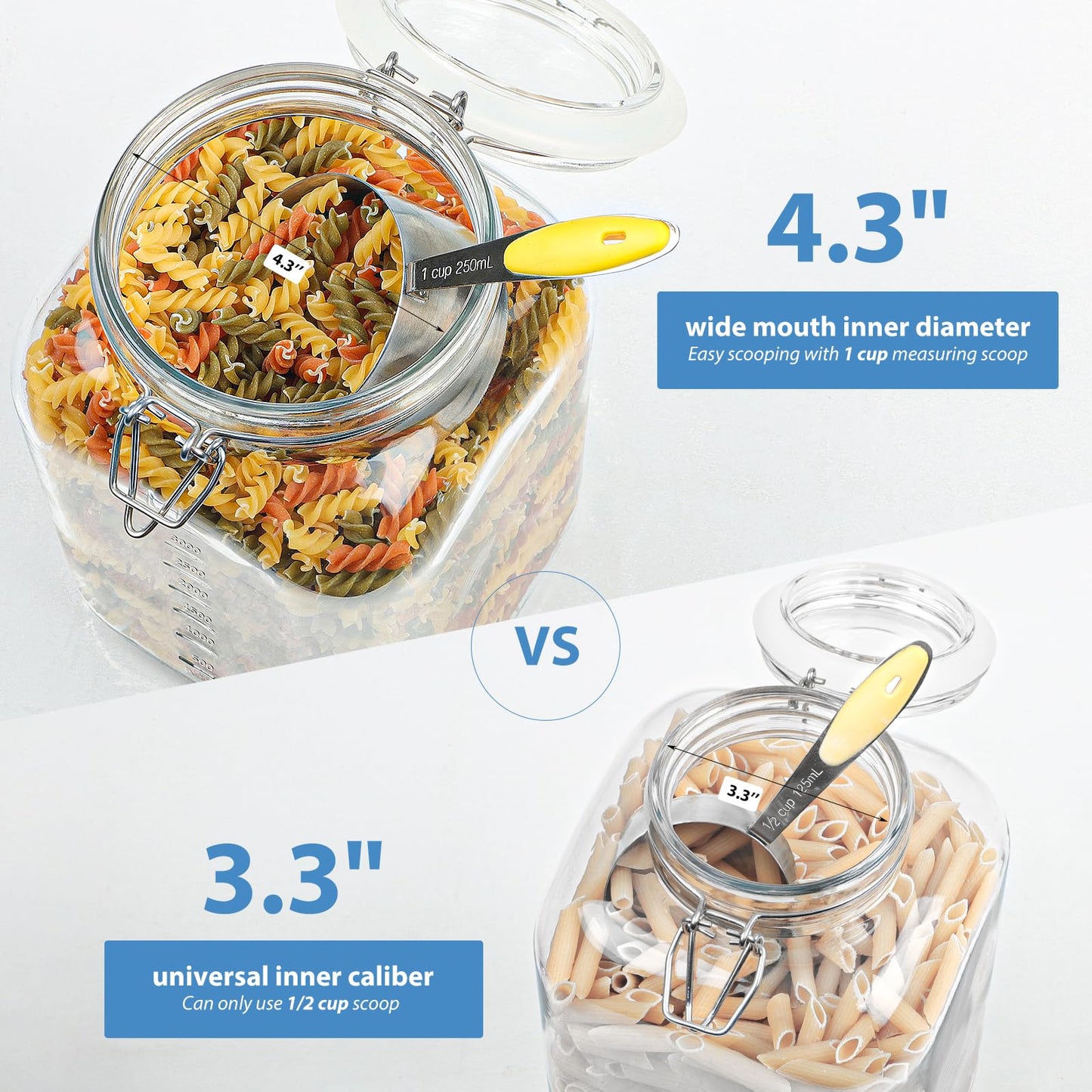 2 Pack 1 Gallon Square Super Wide-Mouth Glass Jars with Airtight Lids - Glass Storage Jars with 2 Measurement Mark - Canning Jars with Large Capacity, Sturdy For Canning, Overnight Oats, 4200 ML