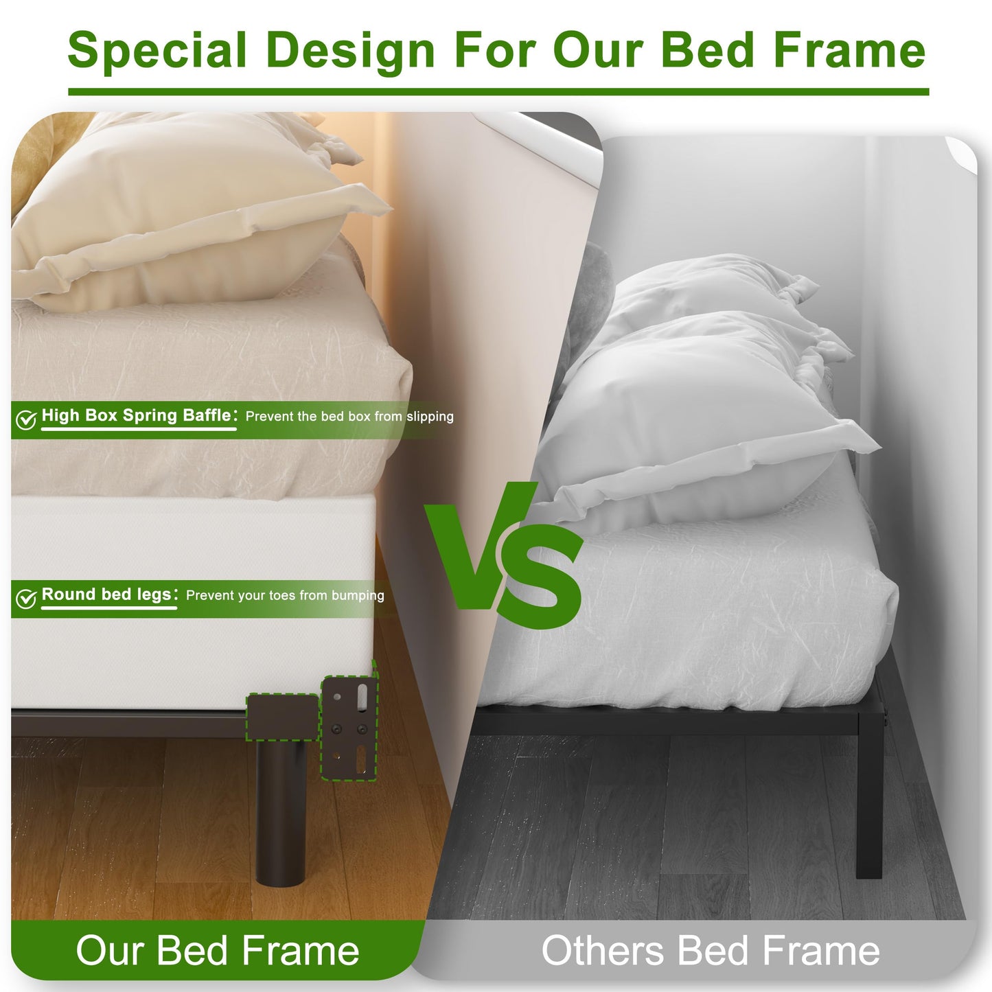 EMODA 7 Inch Queen Bed Frame for Box Spring and Mattress, 9 Legs Support Metal Bed Base, Tool-Free and Easy Assembly, Black