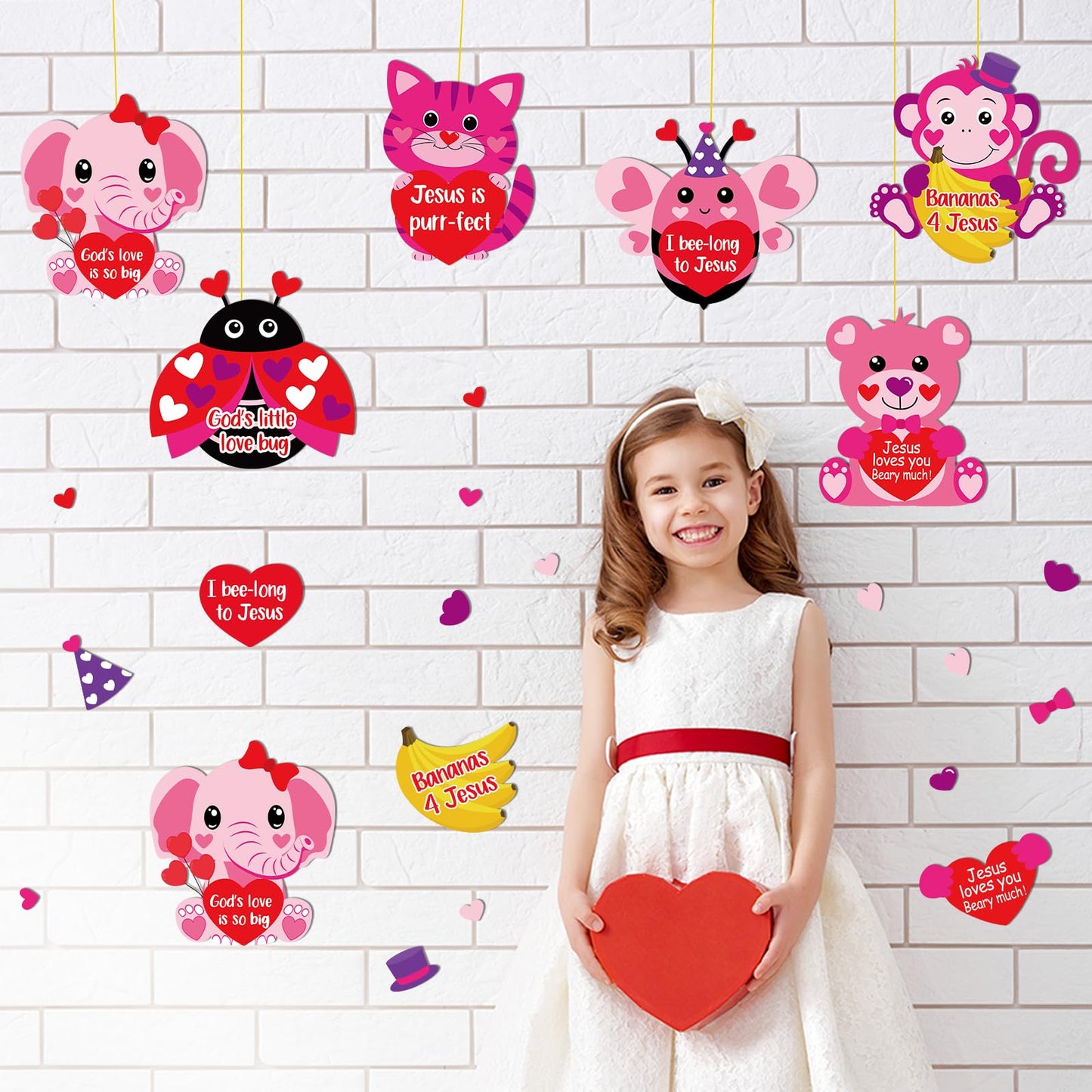Lonfliness 36 Sets Valentine's Day Religious Animal Craft Kits for Kids Valentine's Heart Jesus Sticker Crafts Make Your Own Christian Arts Crafts for DIY Home Sunday School Classroom Activity Decor