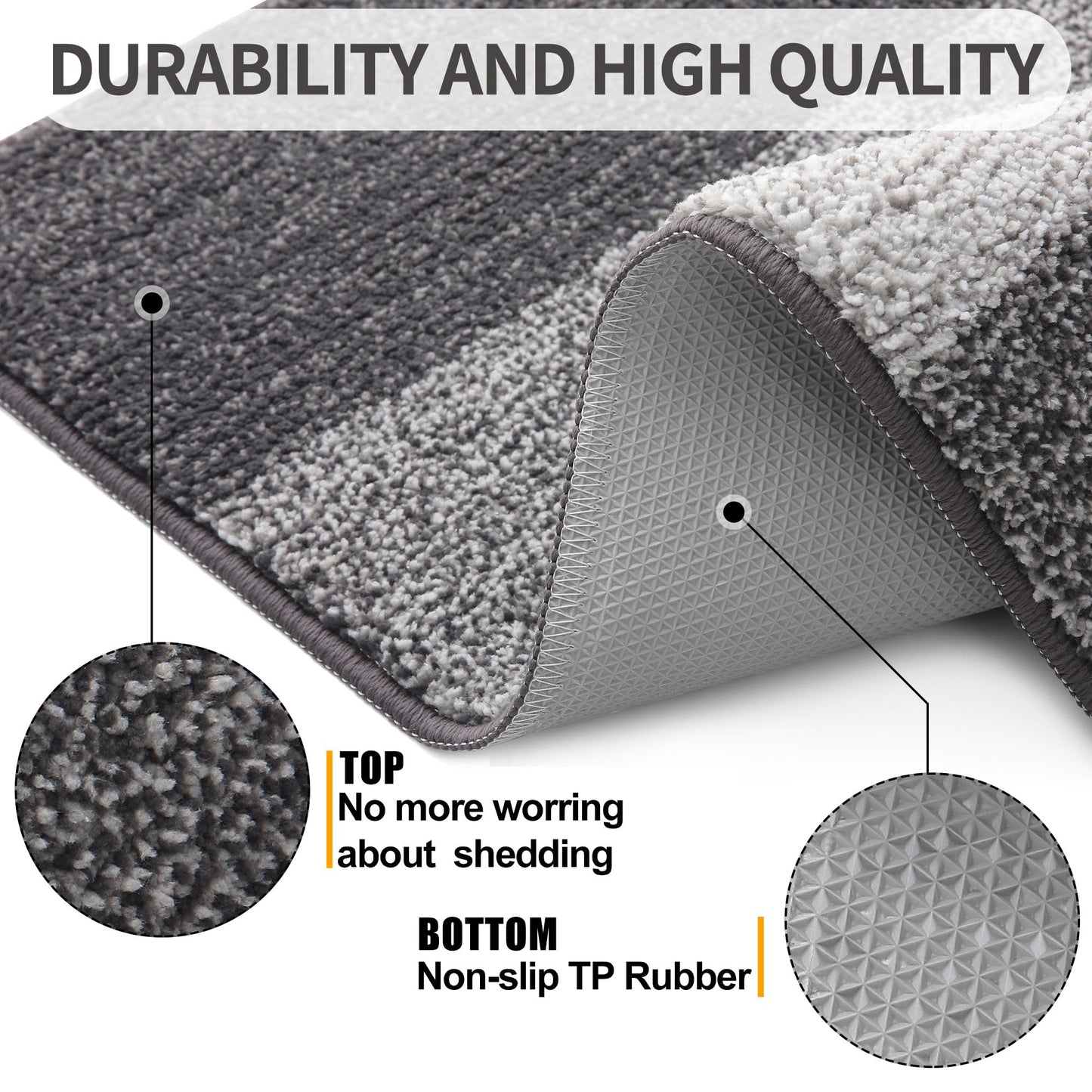 Kitinjoy Indoor Outdoor Door Mat, 40x32 Non-Slip Absorbent Dirt Trapper, Low-Profile Washable Inside Entrance Front Floor Mat, Sturdy Soft Entry Doormats for Entryway, Grey