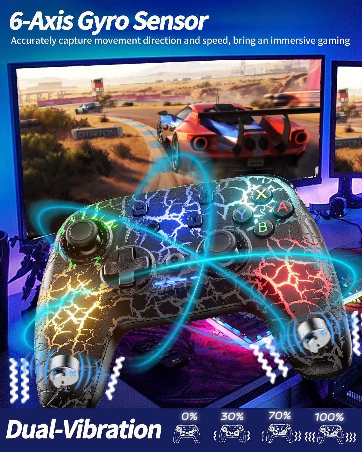 2 Pack Wireless Switch Controller, 1000mAh Switch Pro Controller with 9 Color LED, Programmable, Dual Vibration,6-Axis Gyro, Motion, Turbo, Share, Wake Up, Screenshot, Compatible with Switch/Switch Lite/OLED/PC