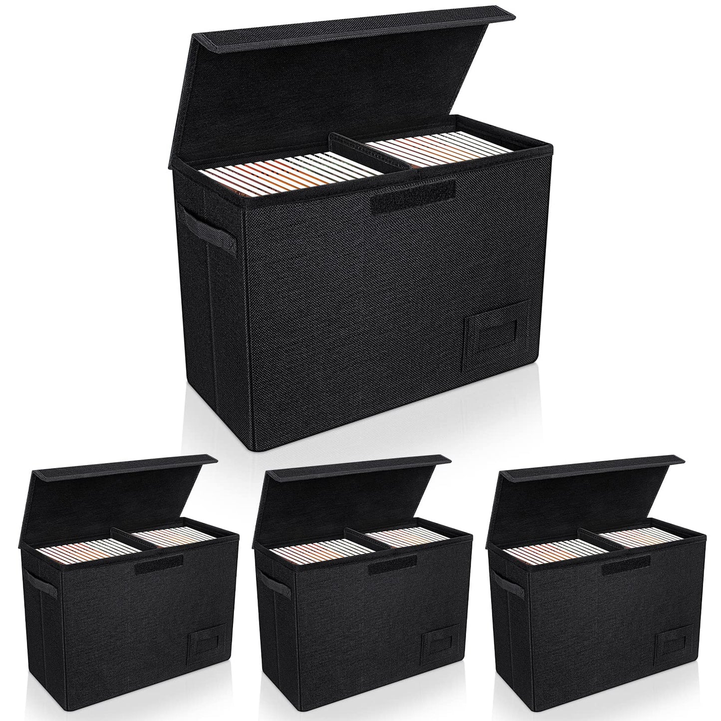 YSCare 4-Pack Comic Book Storage, Collapsible Comic Book Case with Dividers and Carrying Handles, Comics Short Box Holds 150 Comics, 15.5" X 7.5" X 11.3" Heavy-Duty Stackable Case