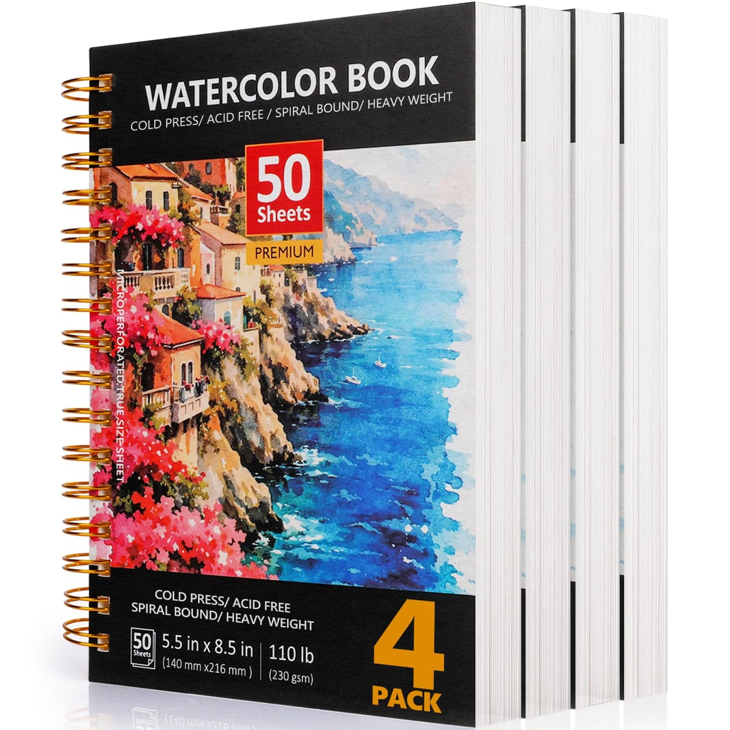 4 Packs Watercolor Paper,8.5"X5.5"Water Color Paper Pad,50 Sheets Cold PressPainting Drawing Paper,110lb/230gsm Watercolor Sketchbook,Art Supplies for Adults & Students to Practice,