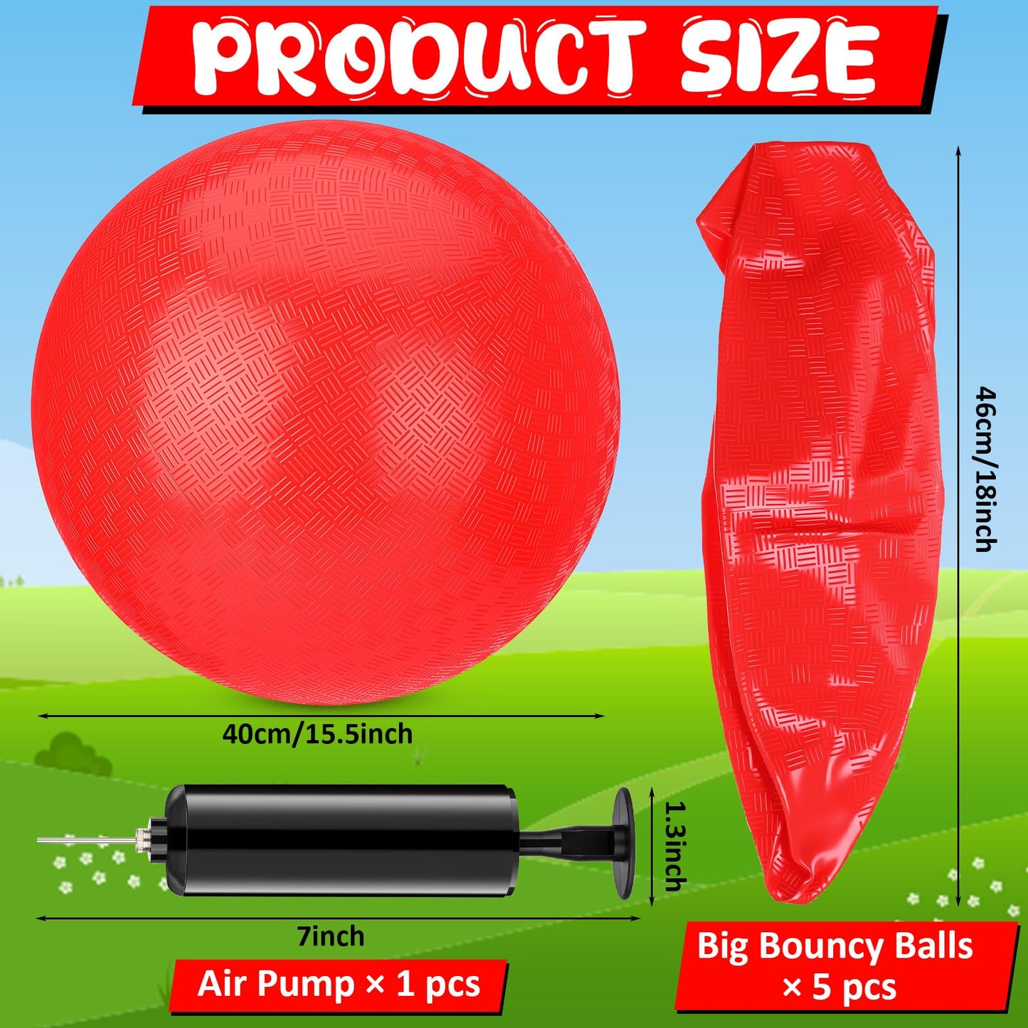 Yunsailing 5 Pack 18 Inch Big Bouncy Balls Giant Inflatable Playground Balls with Hand Air Pump for Outdoor Indoor Activity Beach Park Backyard Game Supplies