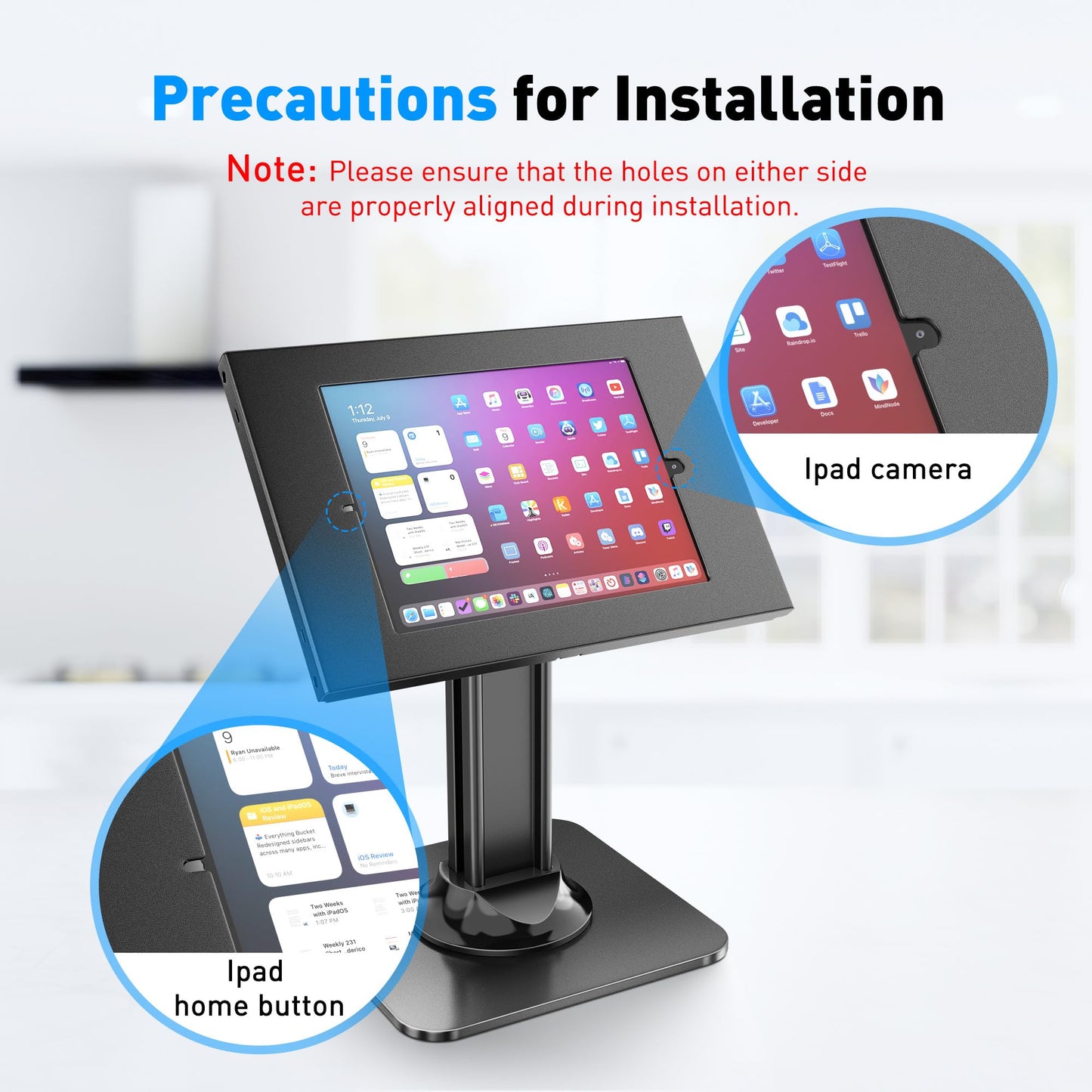 AboveTEK Anti-Theft iPad Kiosk Stand – POS iPad Security Stand & Locking Tablet Stand – Heavy Duty Base, 360° Swivel, 75° Tilt Bracket – Perfect for Retail Business (Black)