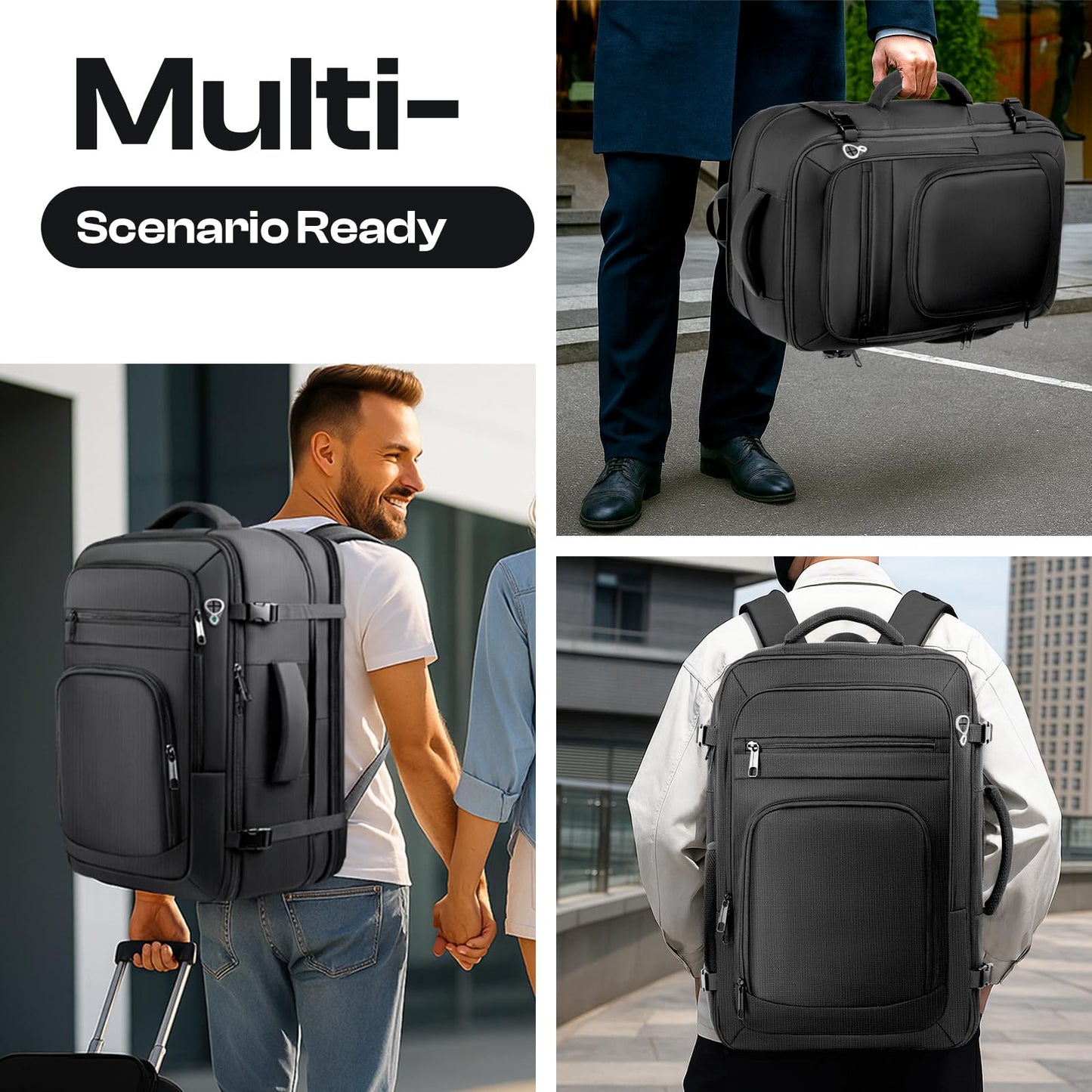 Roomy Travel Backpack, Expandable 40L-50L Carry On Backpack For 17.3" Laptop,TSA Flight Approved Business Travel Backpack w/ Multiple Organizer Pockets for Work,Overnight Trip,College &Daily Commuting