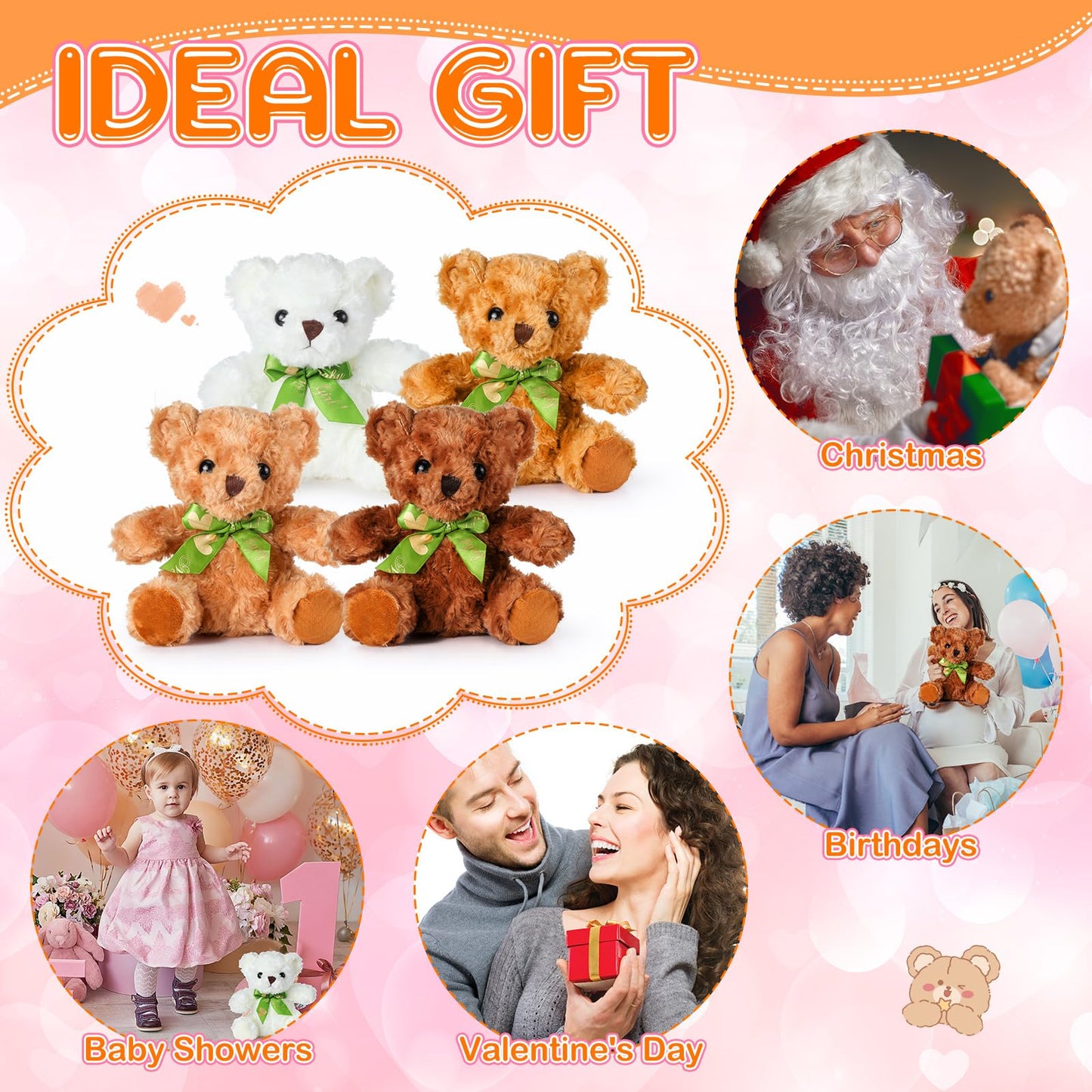 HyDren 24 Pieces Bulk 8 Inch Bears Stuffed Animals Small Soft Bear Plush Stuffed Toy with Bow Tie for Birthday Wedding Baby Shower Party Gift Favors